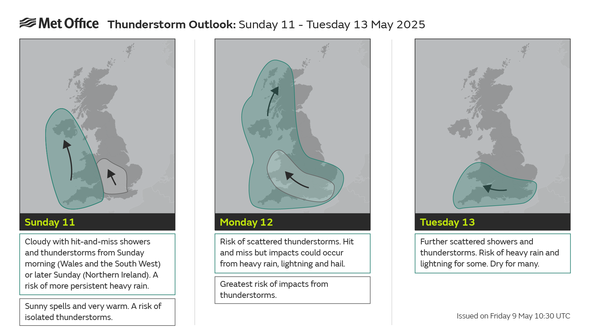 Thunderstorms may hit the south and west during the coming days