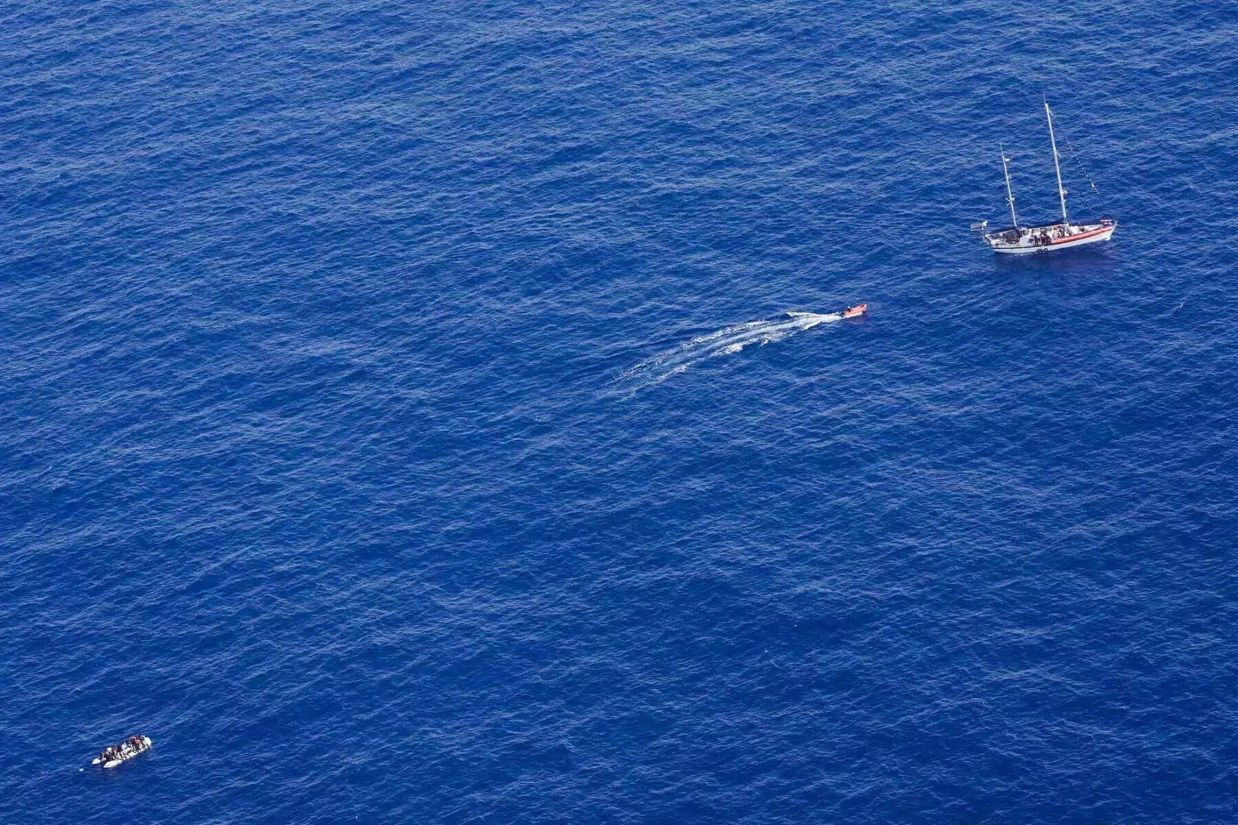 A drone shot of the crossing attempt on the Mediterranean