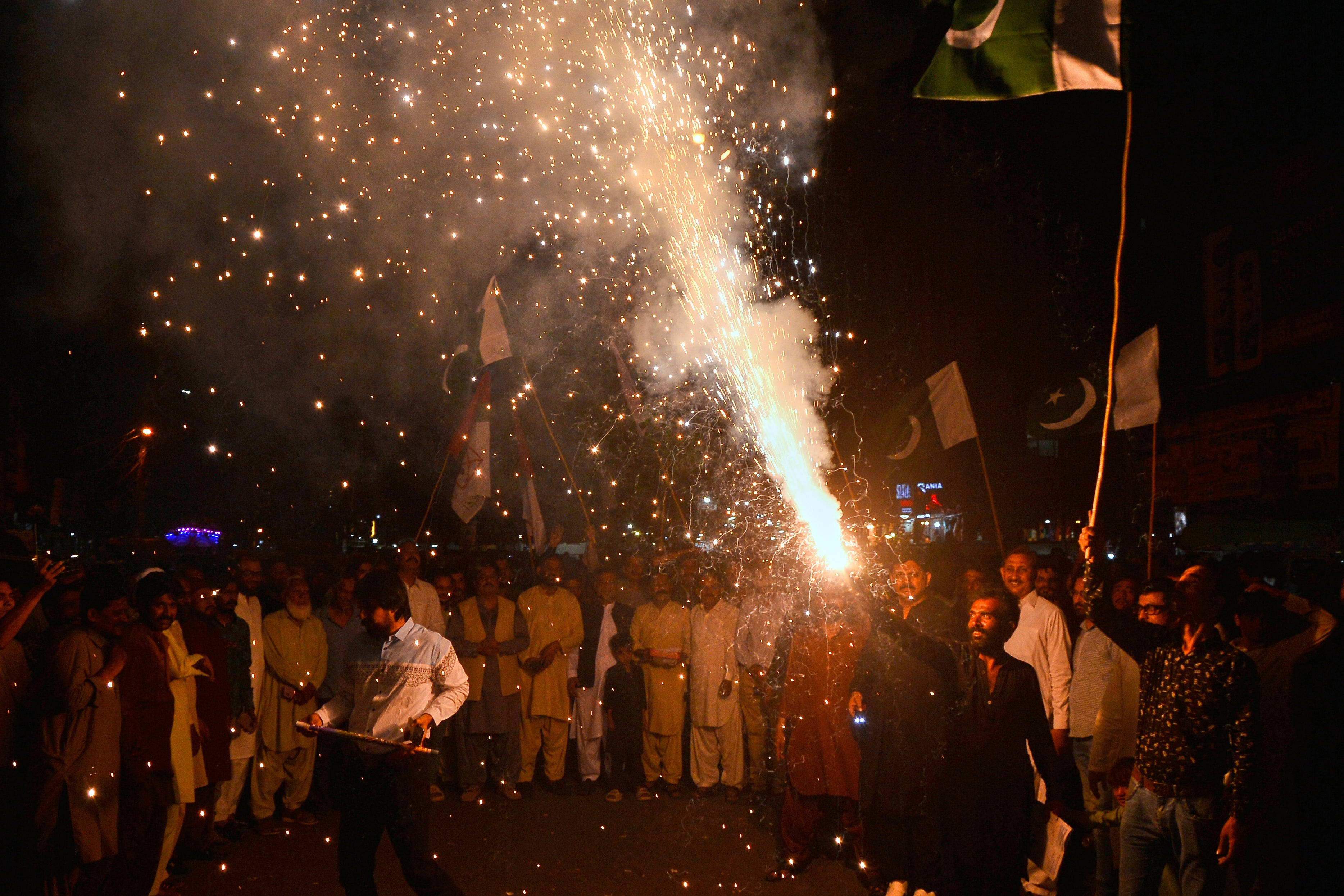 People light fireworks in Pakistan after ceasefire announcement
