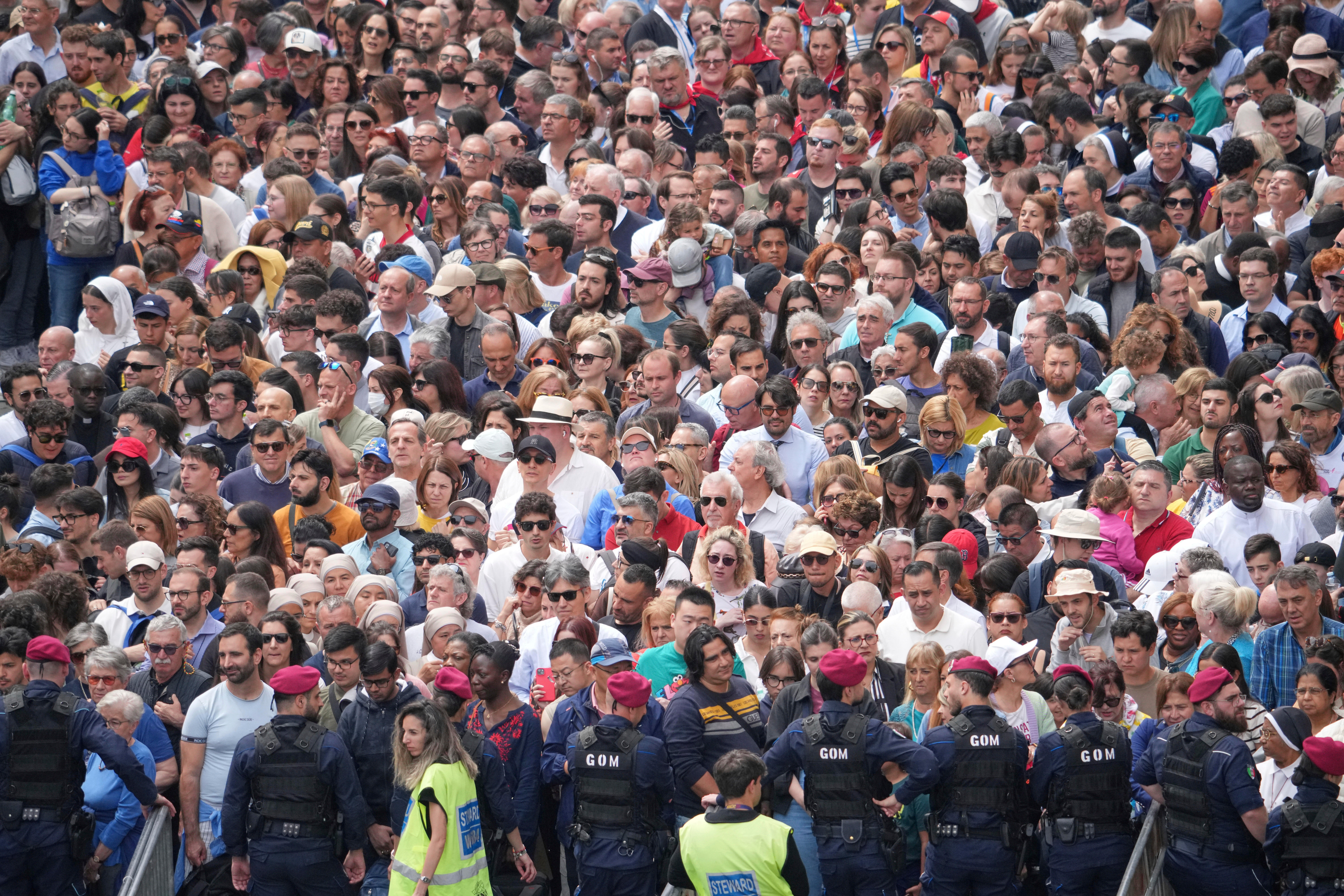Nearly 100,000 people gathered in St Peter's Square and on the Via della Conciliazione leading to the Vatican