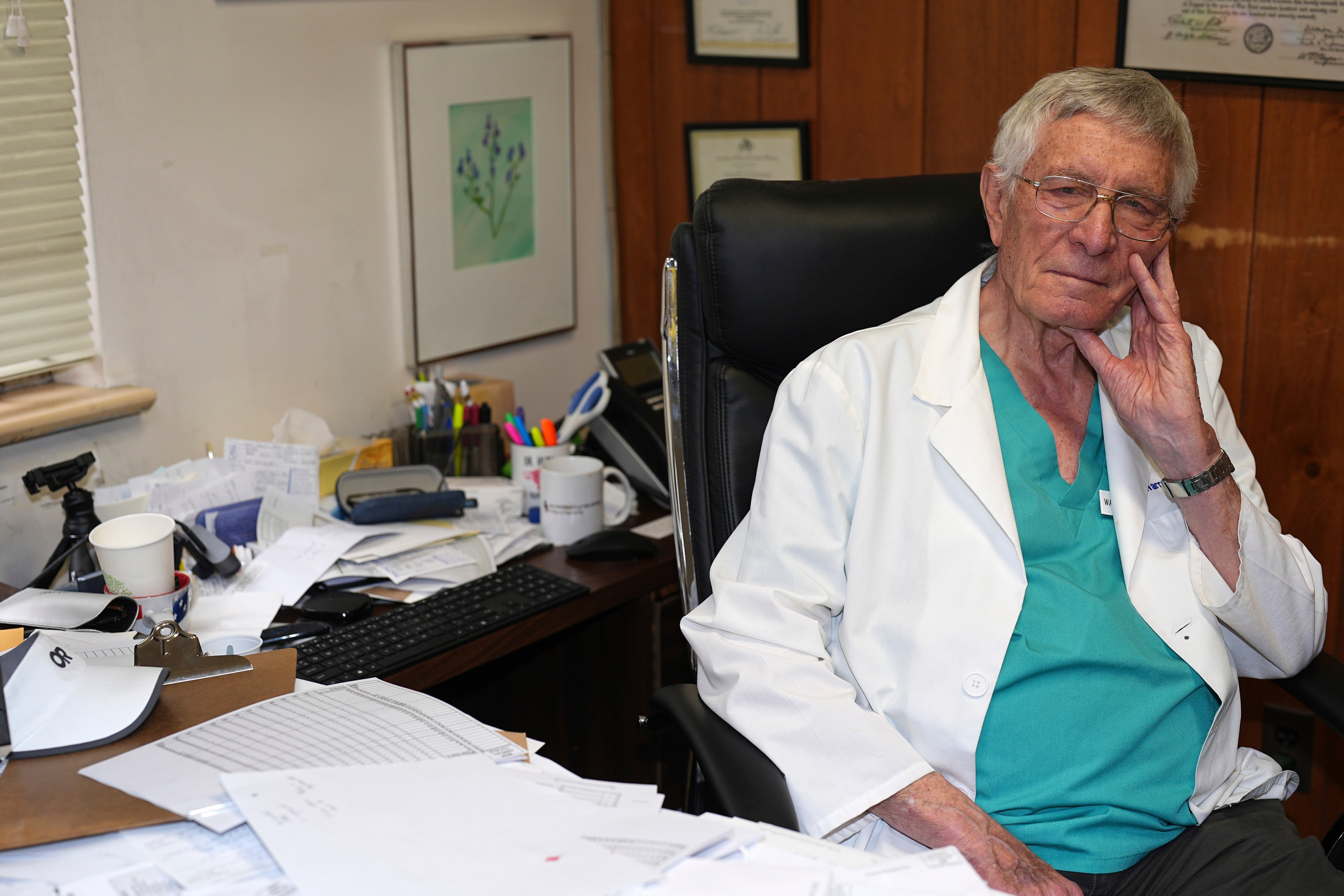 Dr. Warren Hern sits in his now-closed clinic Wednesday, May 7, 2025, in Boulder, Colo. (AP Photo/David Zalubowski)