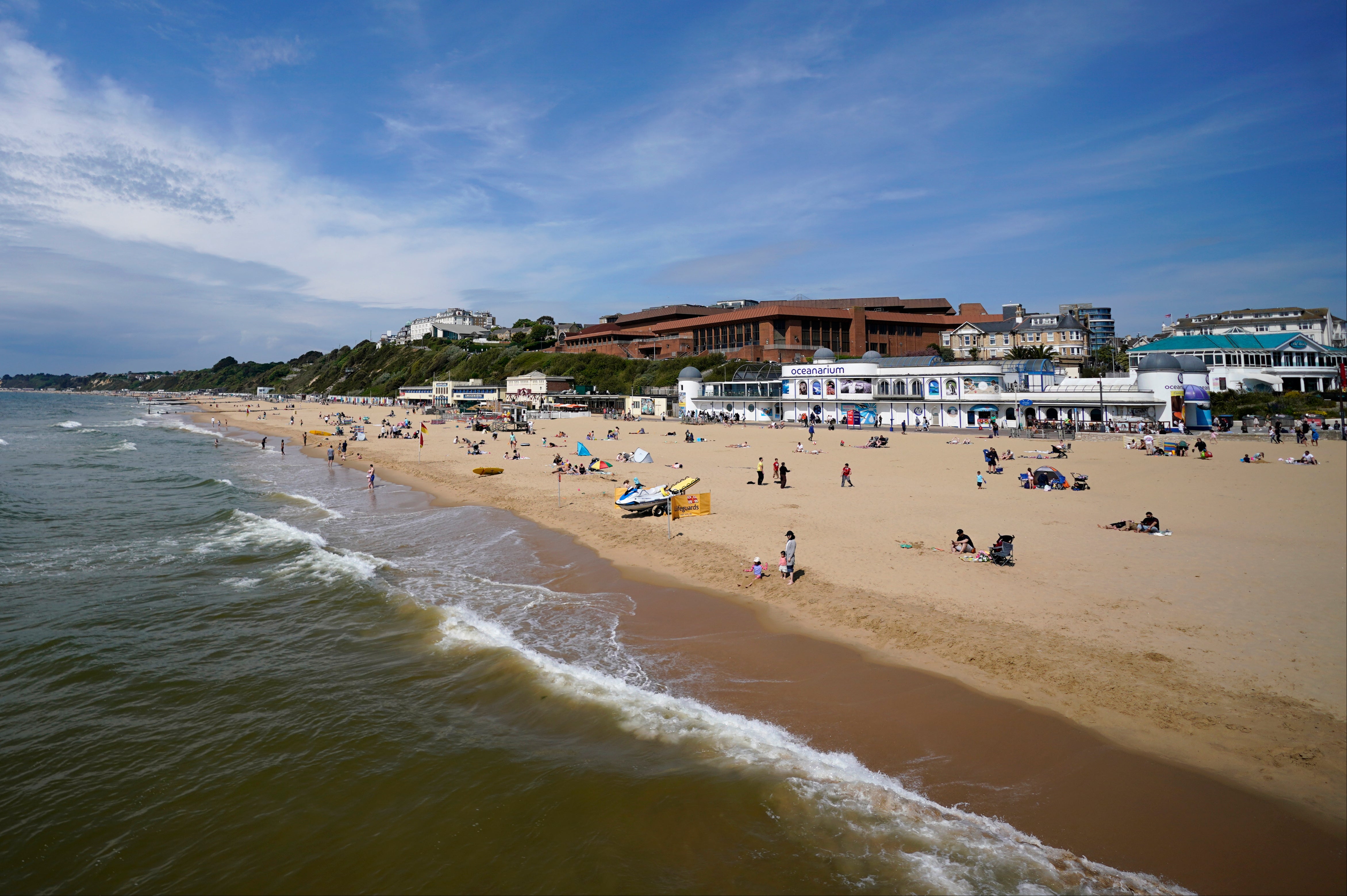 People on Bournemouth Beach in Dorset on May 11