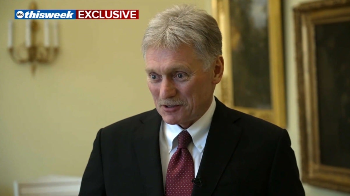 Dmitry Peskov said in an interview airing Sunday that defense shipments to Ukraine would need to be halted for a full ceasefire to take place