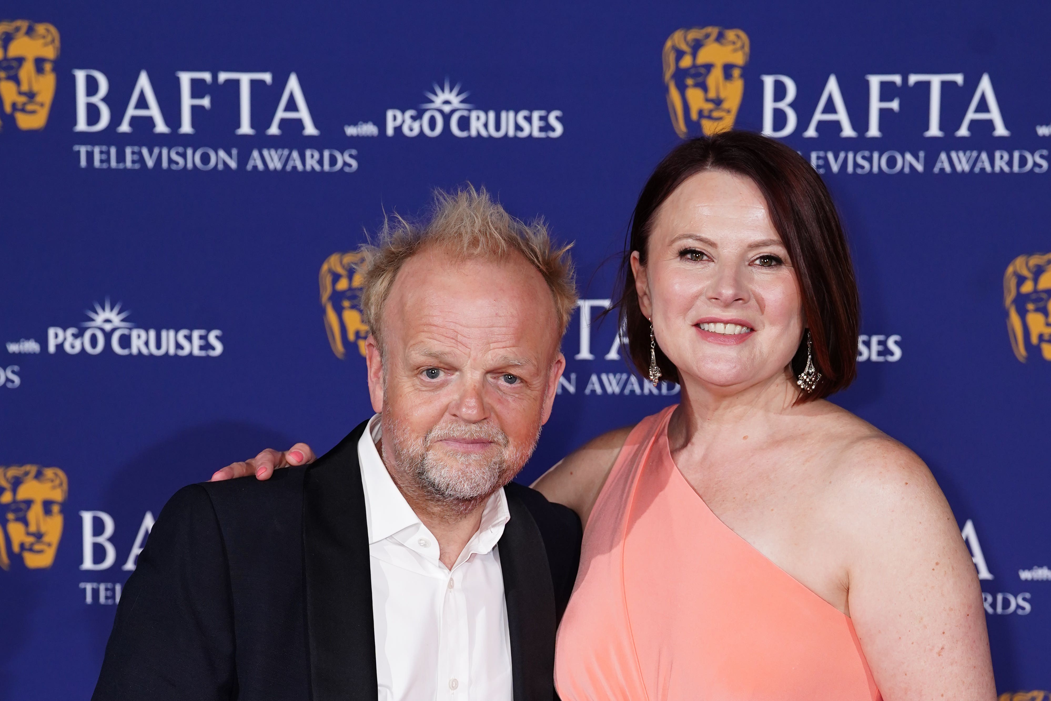 Toby Jones and Monica Dolan in the press room during the 2025 Bafta Television Awards (Ian West/PA)