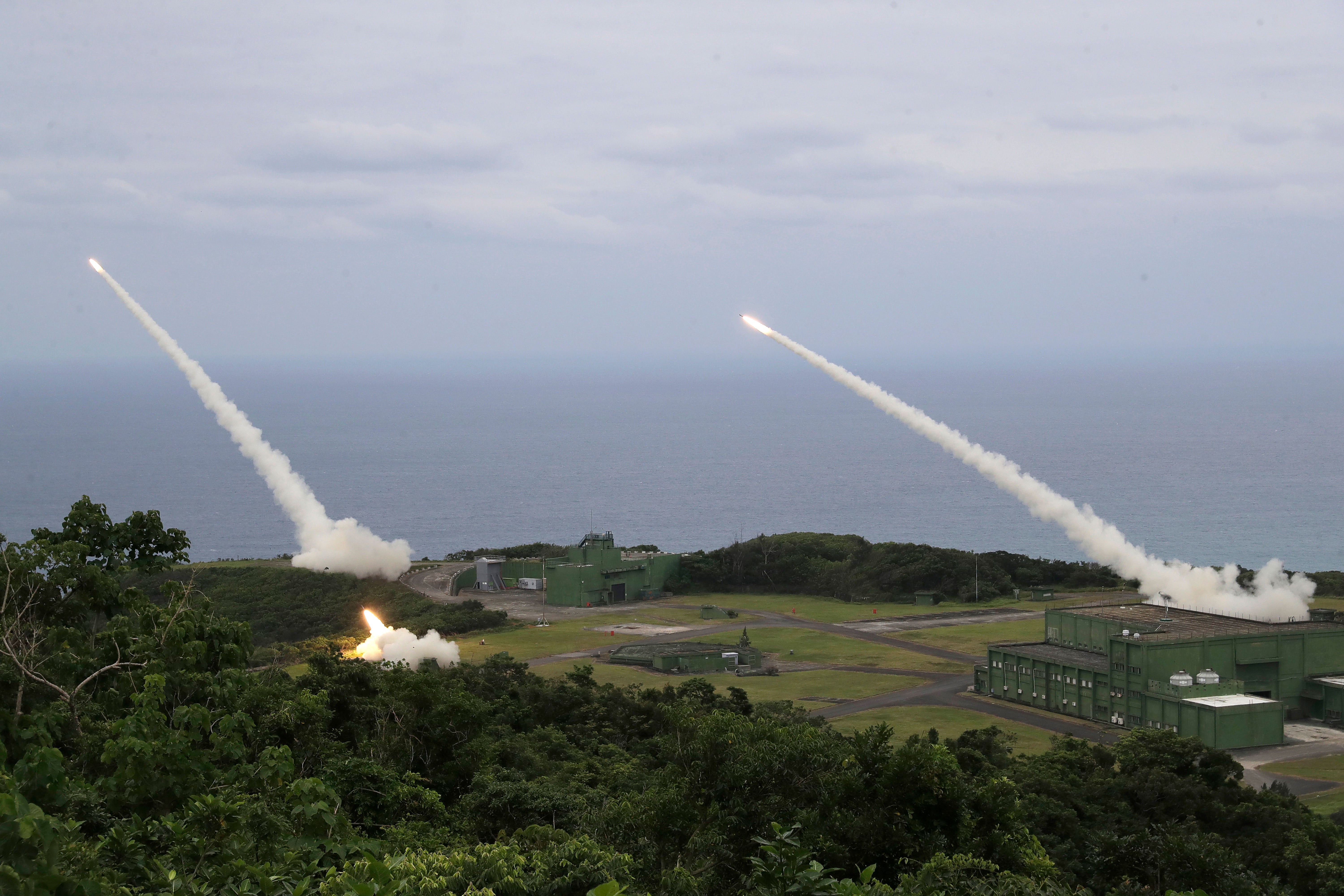 The Taiwanese military conducts its first HIMARS live-fire test launch (Photo by I-Hwa Cheng / AFP) (Photo by I-HWA CHENG/AFP via Getty Images)