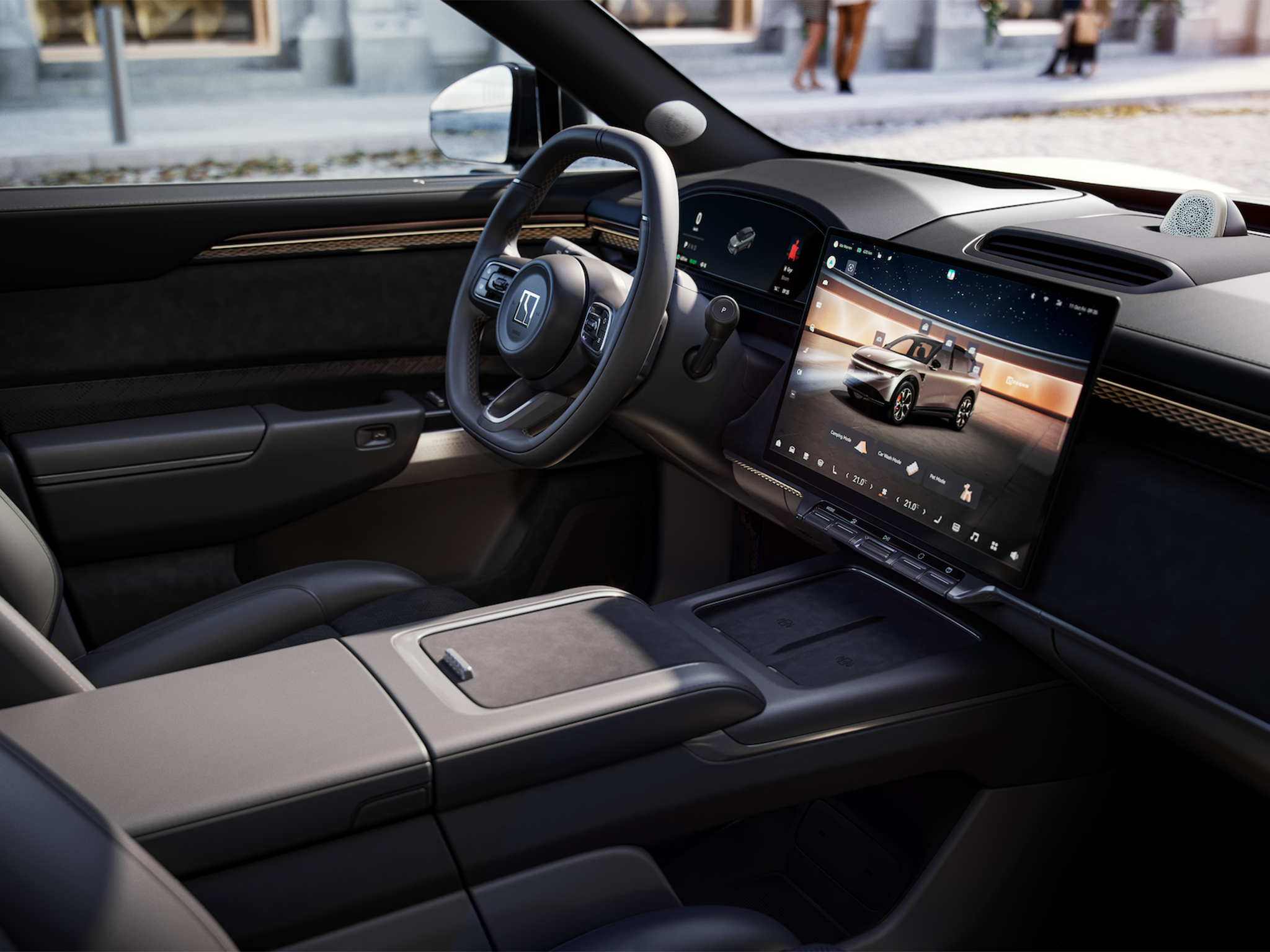 The standout feature of the 7X’s interior is the 36in head-up display, which includes live blind spot cameras