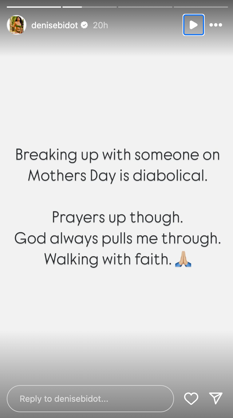 Denise Bidot posted a cryptic message on her Instagram Story before elaborating