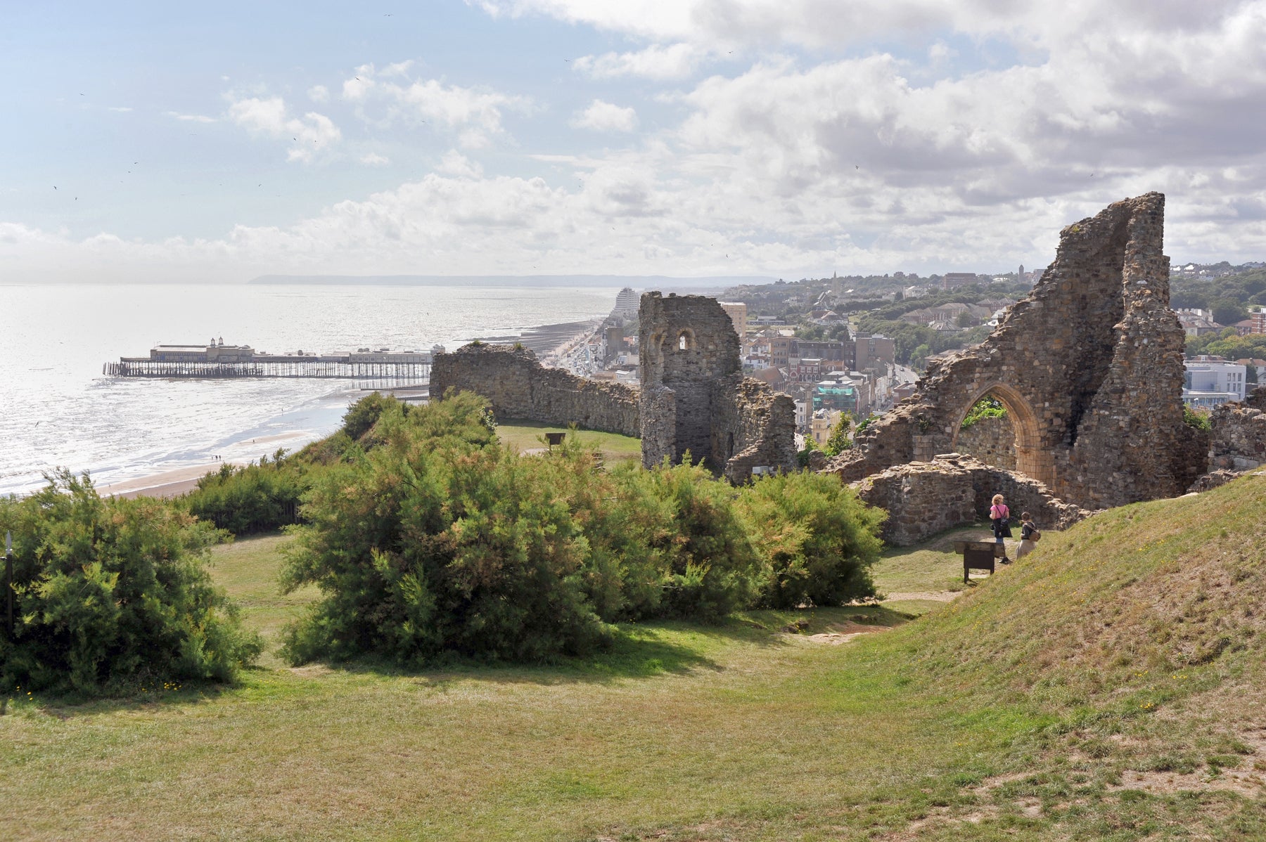 Hastings Castle ruins which date from the Norman invasion of AD1066 are perched on the cliff above Hastings