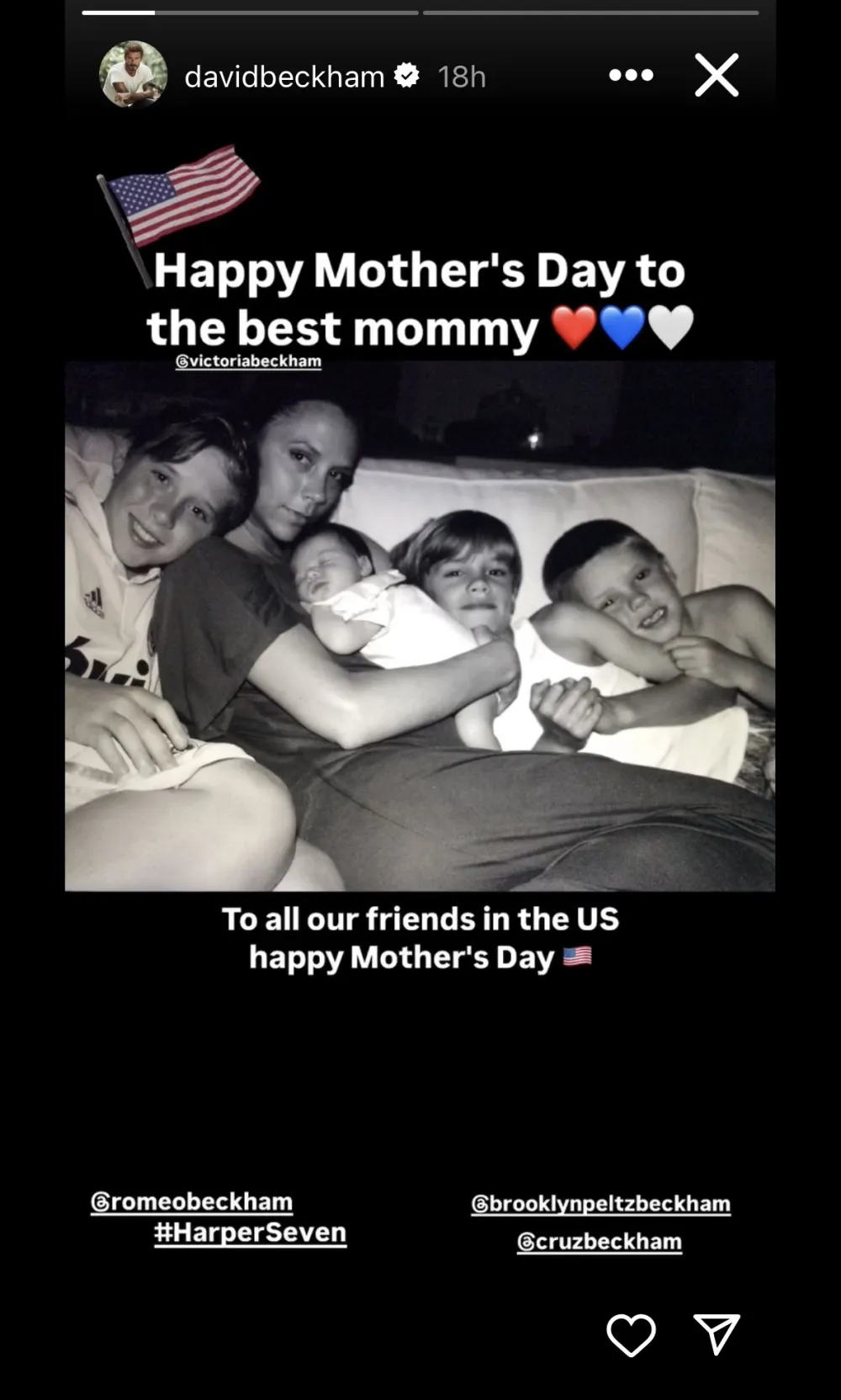 David Beckham shared a photo with all his children for Mother’s Day in the U.S.