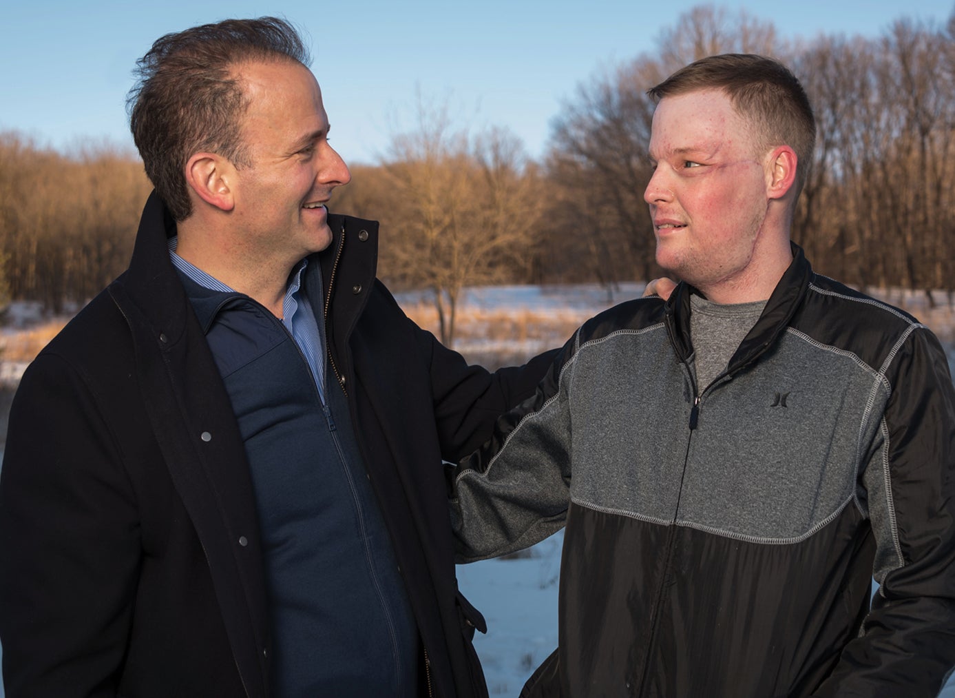 Andy Sandness (right, with Dr Samir Mardini who led the 56-hour surgery) has married and had children since the face transplant. Before the surgery, he was reclusive and didn’t feel like he could go on dates, for fear of how people might react to his partially reconstructed face