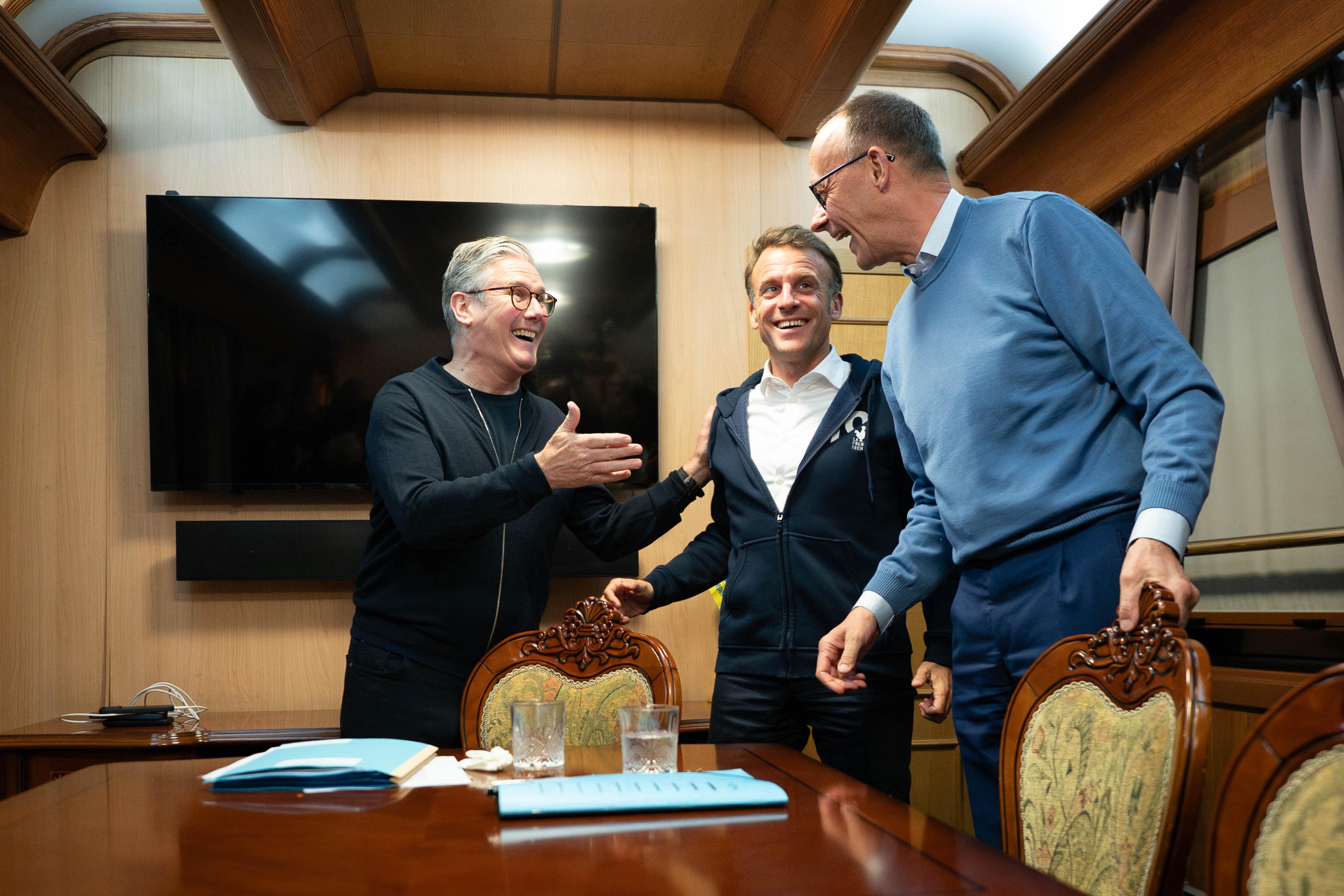 Prime Minister Sir Keir Starmer meets with French President Emanuel Macron and German Chancellor Friedrich Merz (PA)