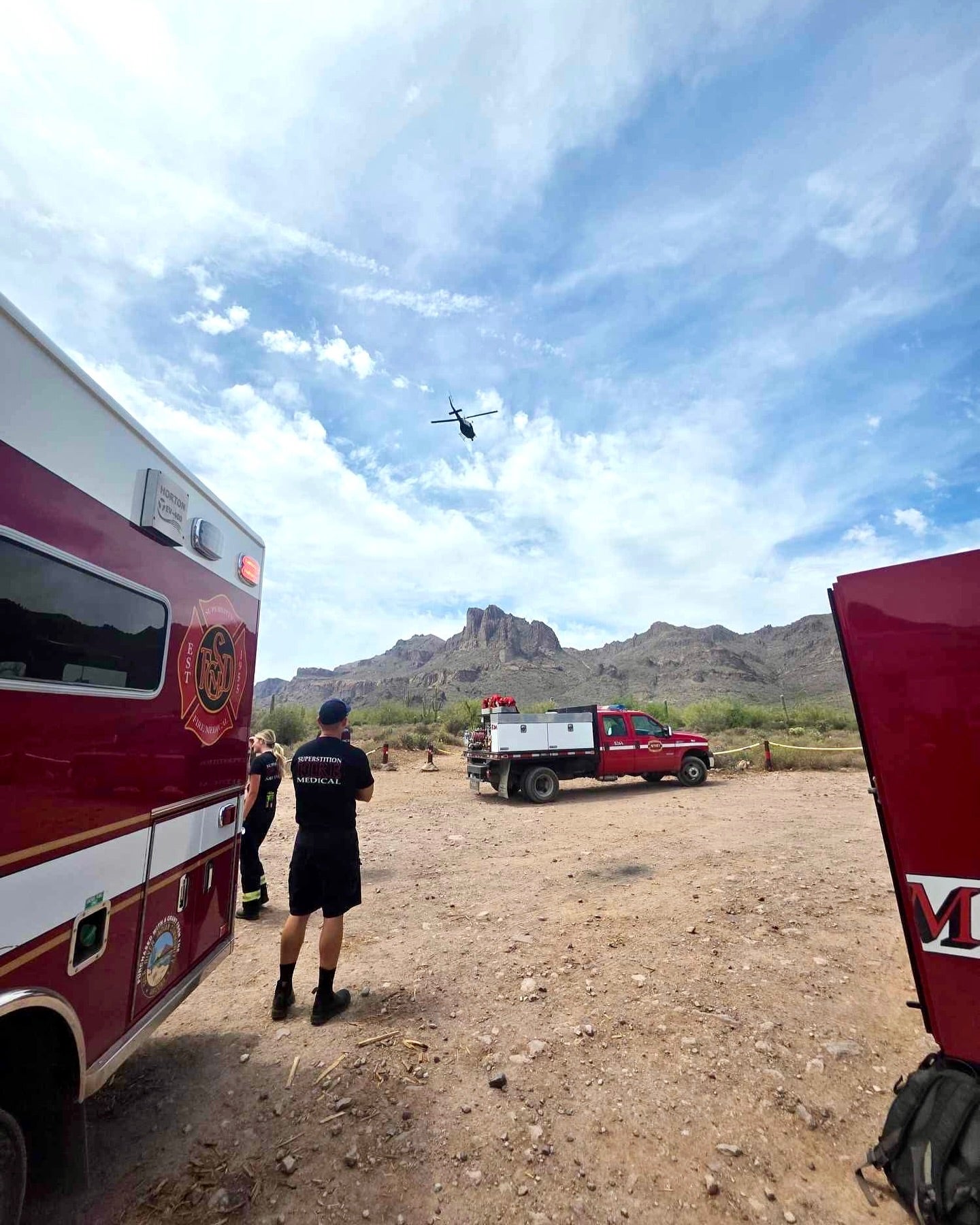 Arizona firefighters respond to a mountain rescue operation. One person died