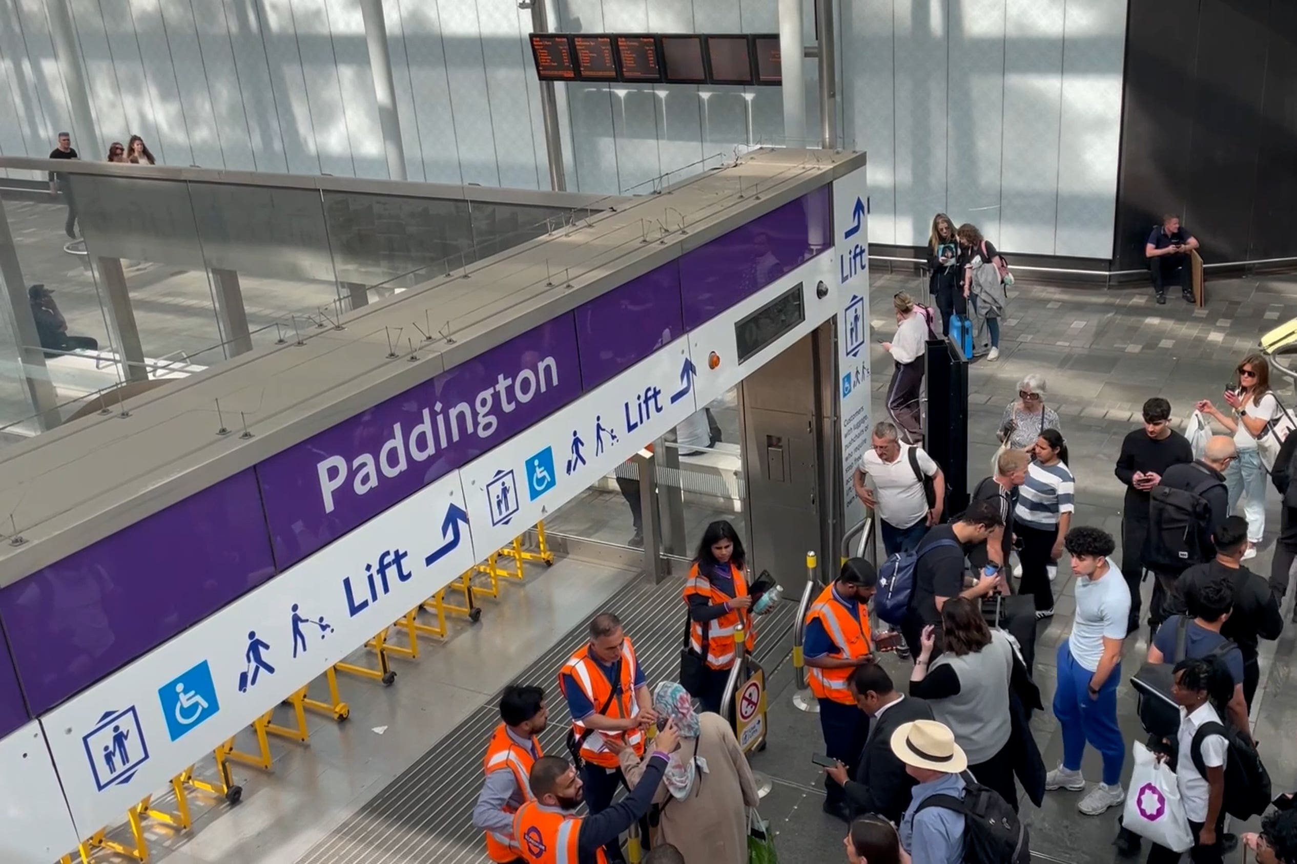 Passengers at Paddington Station in London, after London Underground services were suspended (Tom Philpot/PA)
