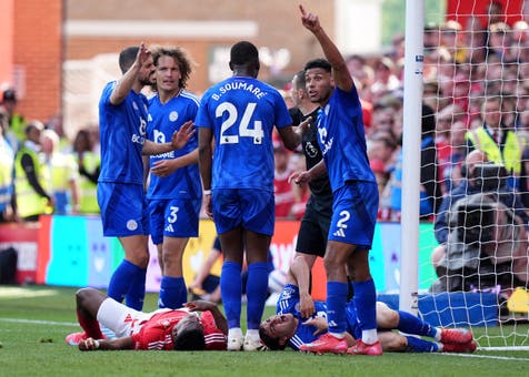 <p>Awoniyi crashed into the post after play was allowed to continue despite a clear offside </p>