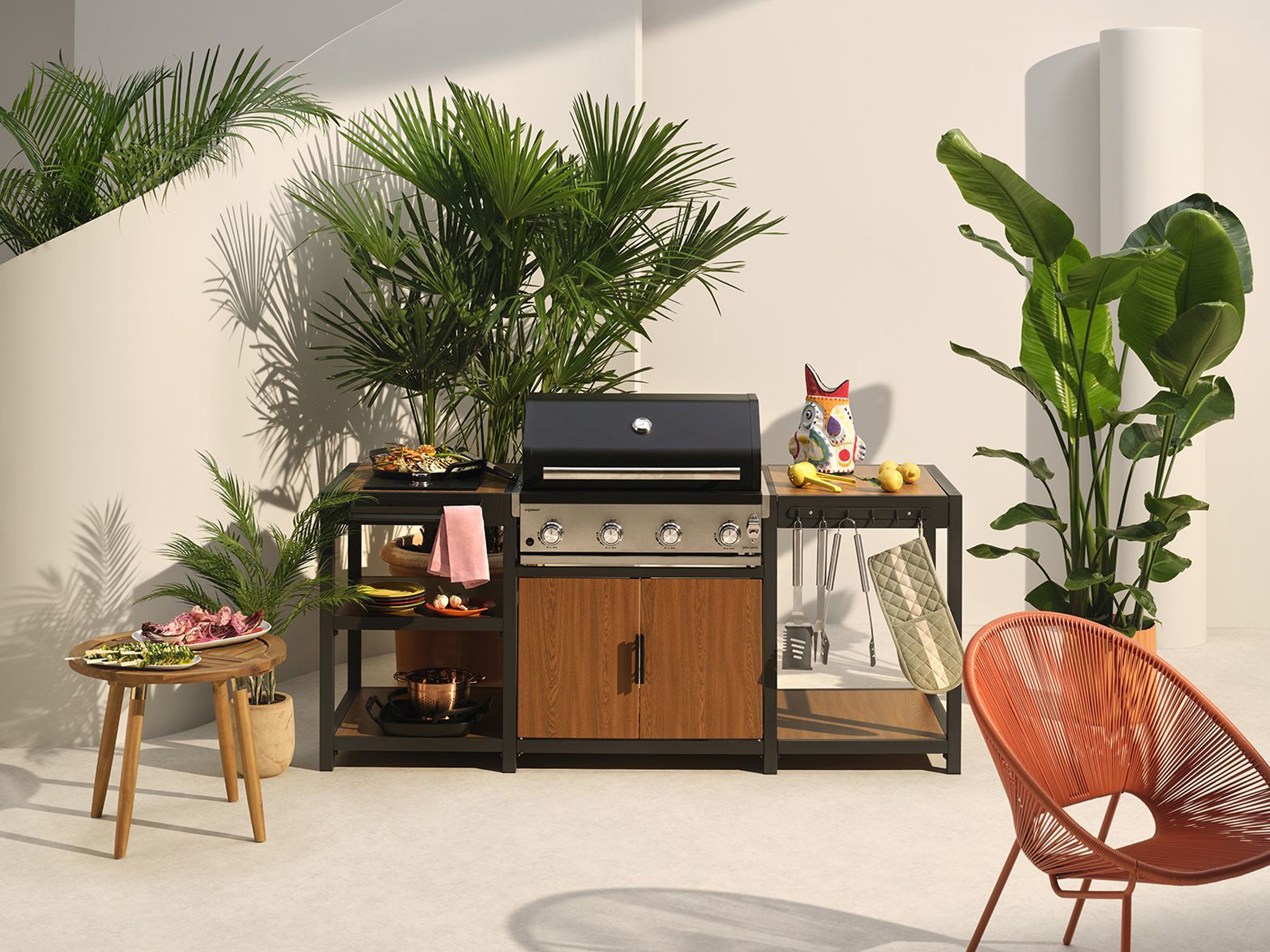 John Lewis Outdoor Kitchen with Side Burner & Grillstream 4-Burner Hybrid Gas & Charcoal BBQ