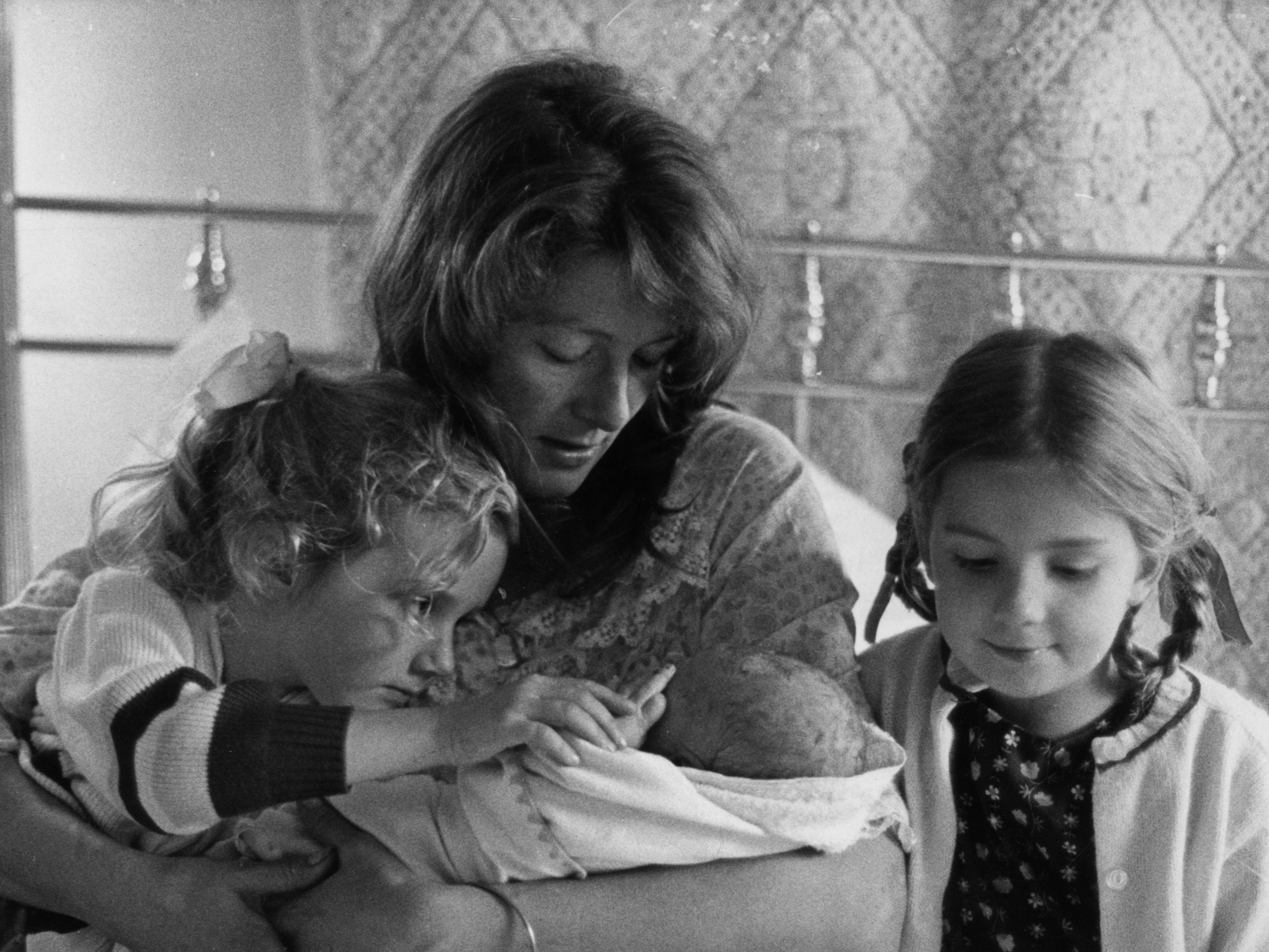 Vanessa Redgrave with her two daughters Natasha and Joely, and her newborn son Carlo Gabriel, in 1969