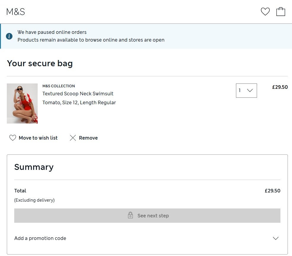Online orders were paused