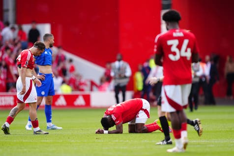 <p>Taiwo Awoniyi suffered a serious abdominal injury against Leicester (Mike Egerton/PA)</p>