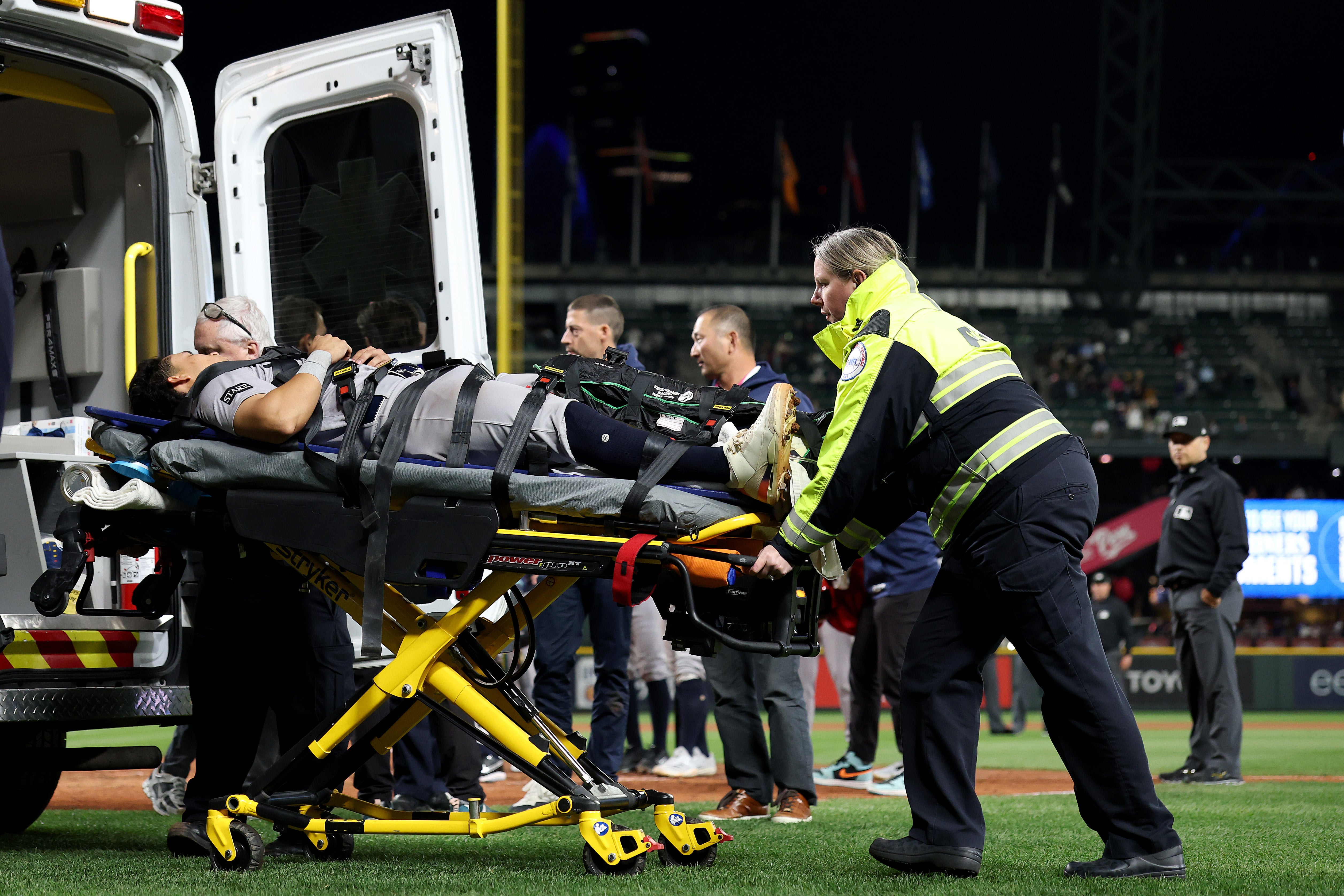 Oswaldo Cabrera was taken off the field in an ambulance during Monday night's game