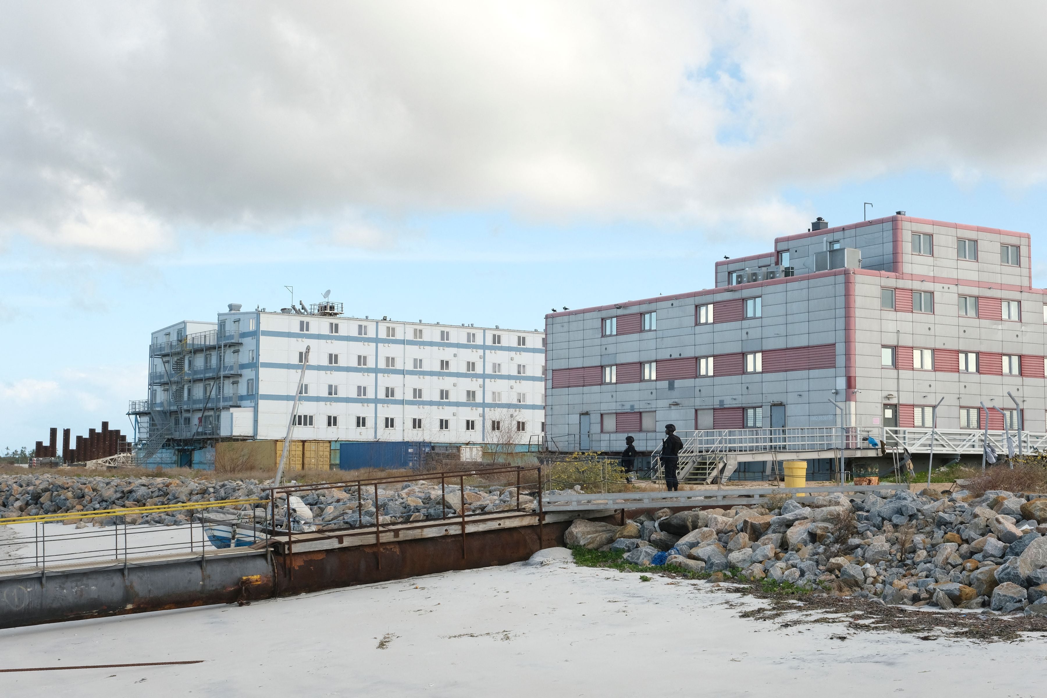 Rwandan policemen guard The Total Mozambique LNG Project in Afungi in the Cabo Delgado province, Mozambique