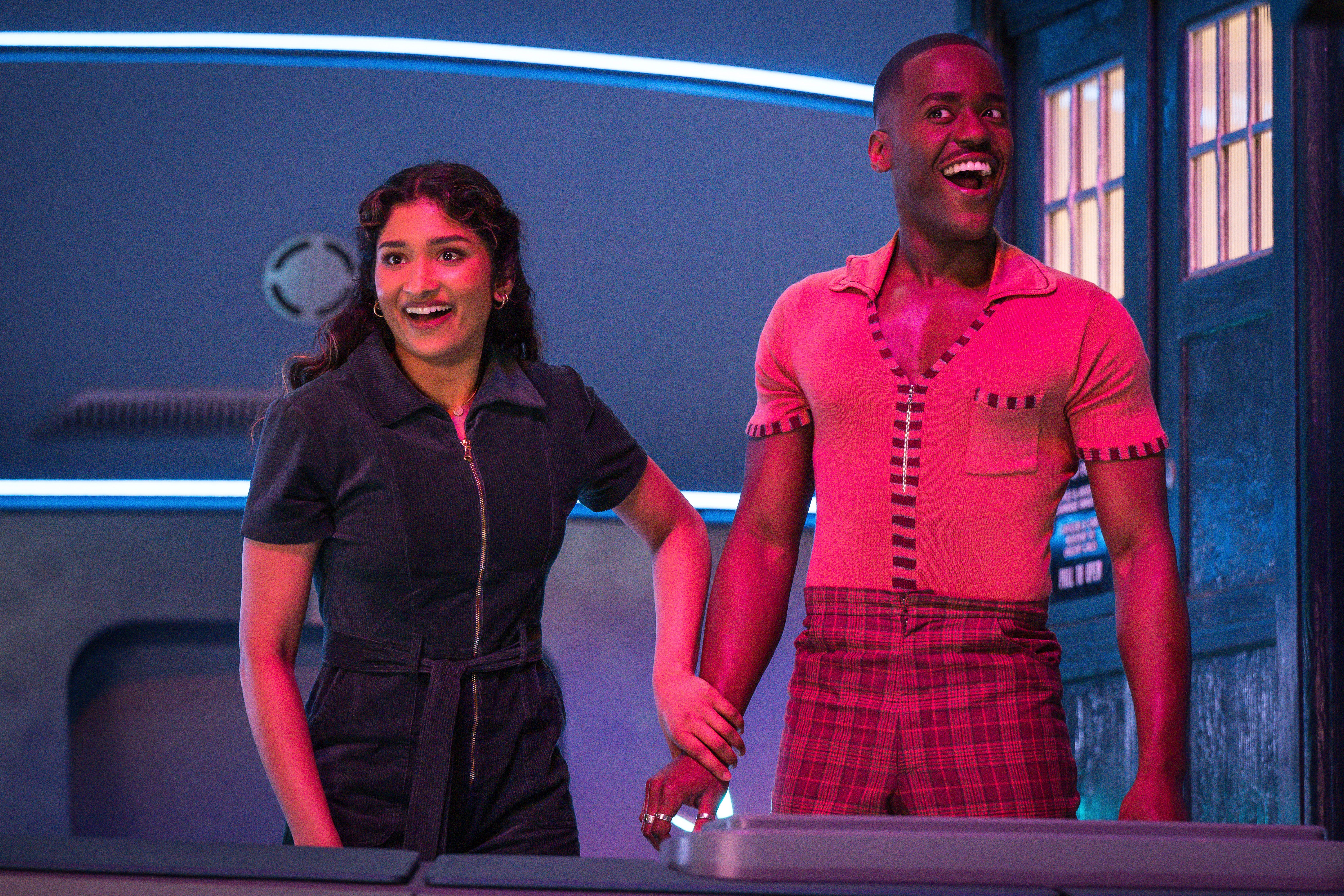 Varada Sethu, left, and Ncuti Gatwa from "Doctor Who" Season 2.