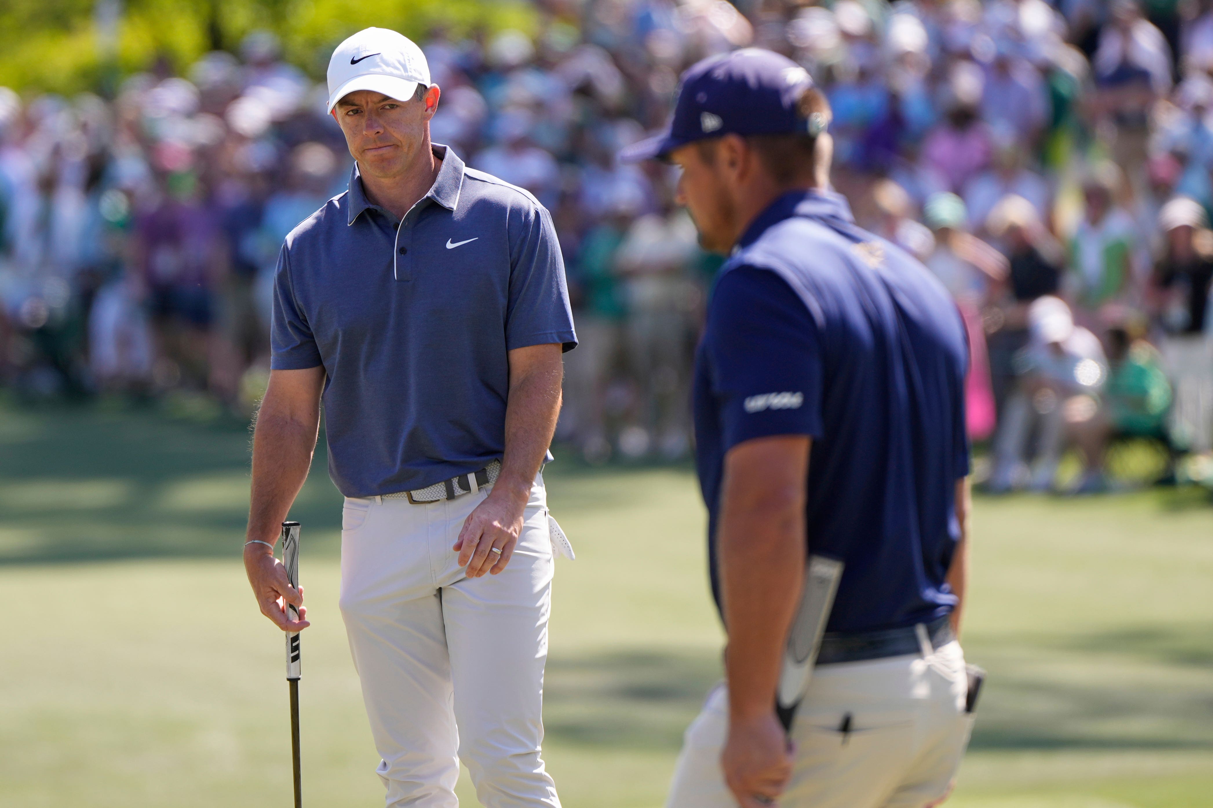 Rory McIlroy and Bryson DeChambeau went head to head on the final day at the Masters (Julia Demaree Nikhinson/AP)