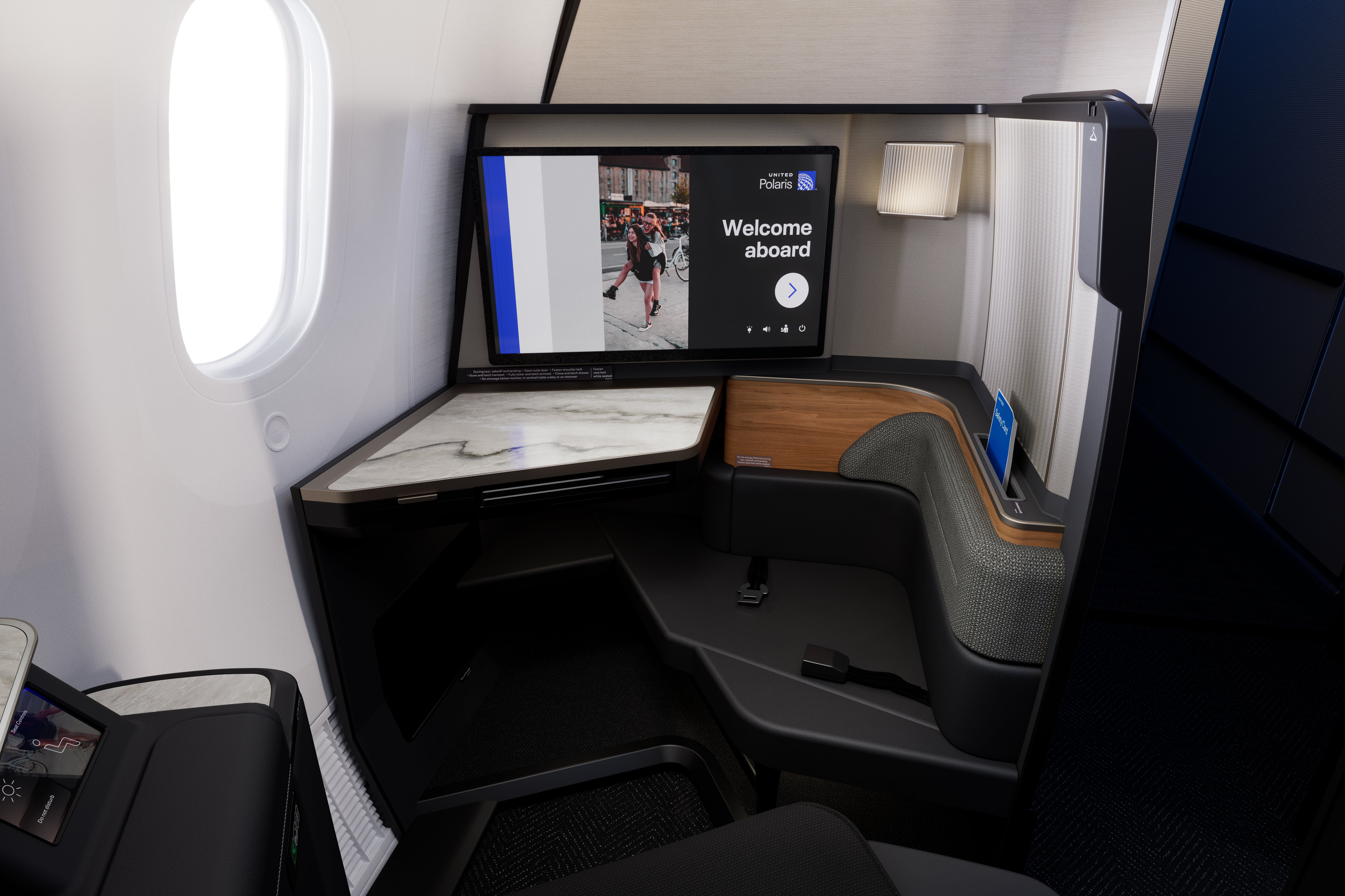 <p>United Airlines' new Polaris Studio business-class seat, which is 25 percent bigger than the carrier's current business class</p>