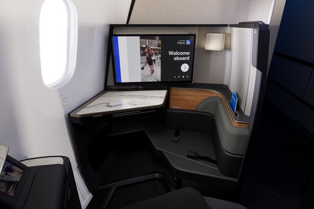 <p>United Airlines' new Polaris Studio business-class seat, which is 25 percent bigger than the carrier's current business class</p>