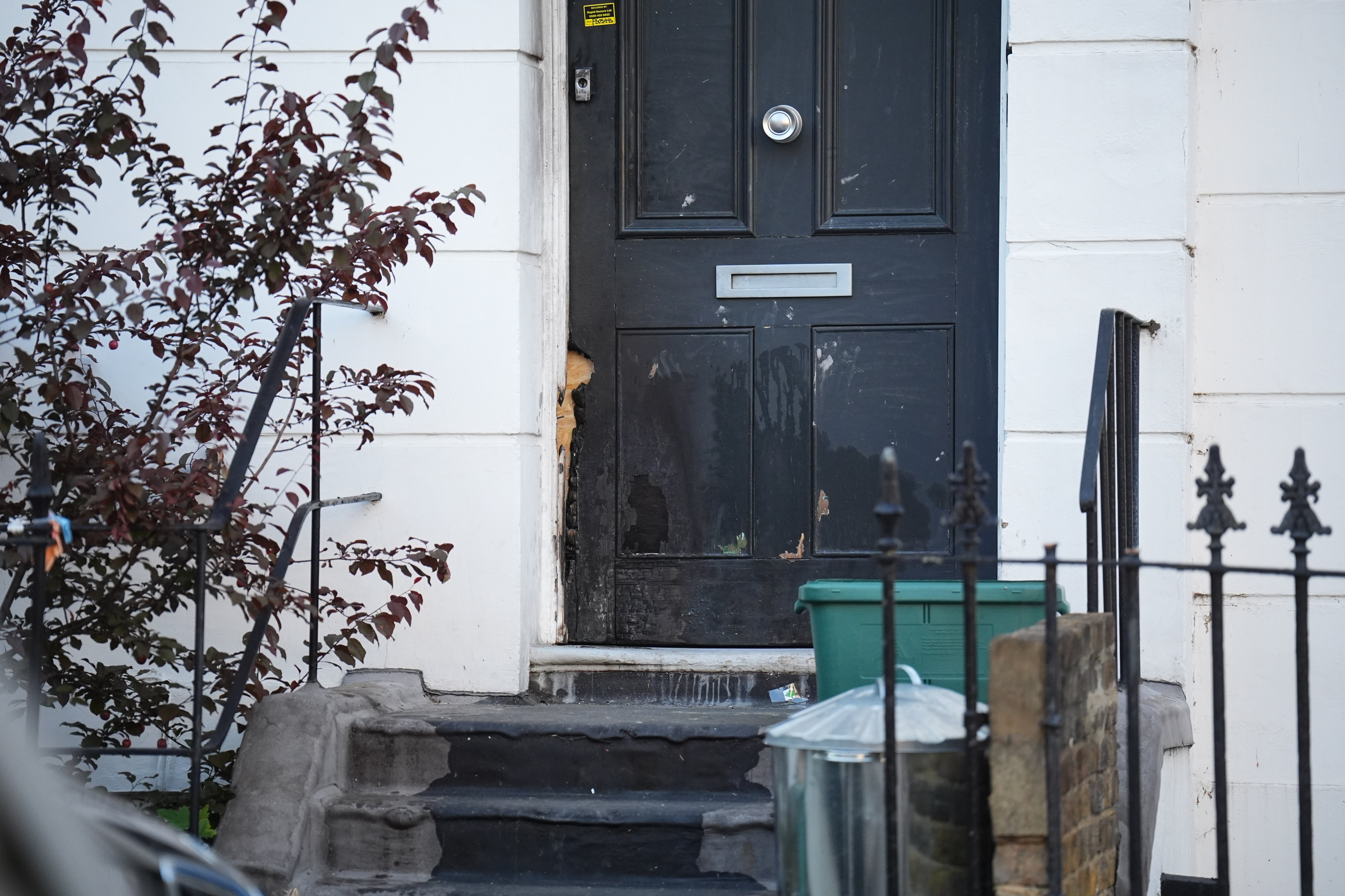 A view of the entrance of a property linked to Prime Minister Sir Keir Starmer in Islington, north London, after a suspected arson attack