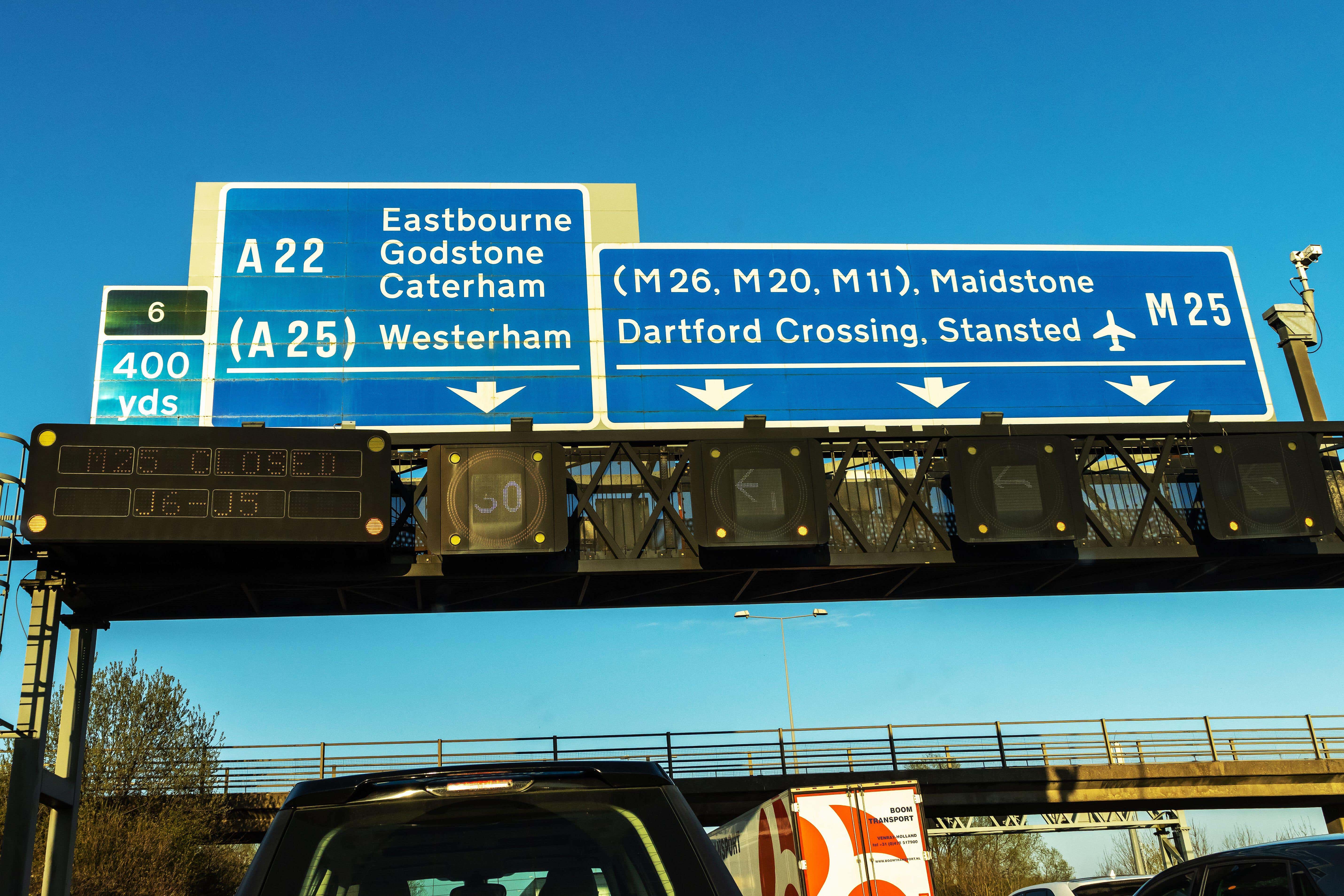 A section of the M25 motorway is closed because of a crash involving two lorries (Alamy/PA)