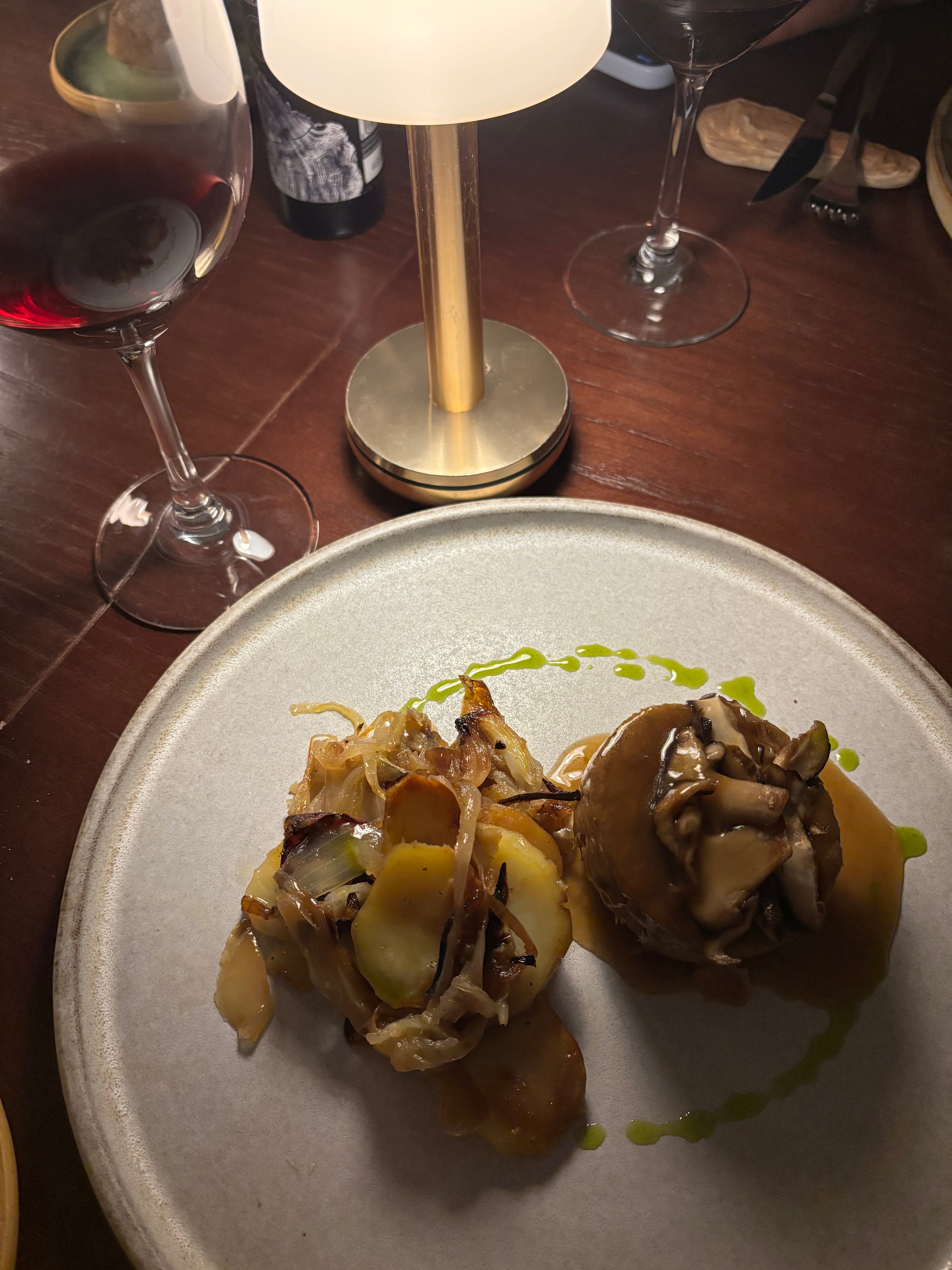 Crispy lamb terrine, roasted potatoes and mushrooms prepared by chefs at the Gran Hotel Mas d’en Bruno despite a power cut