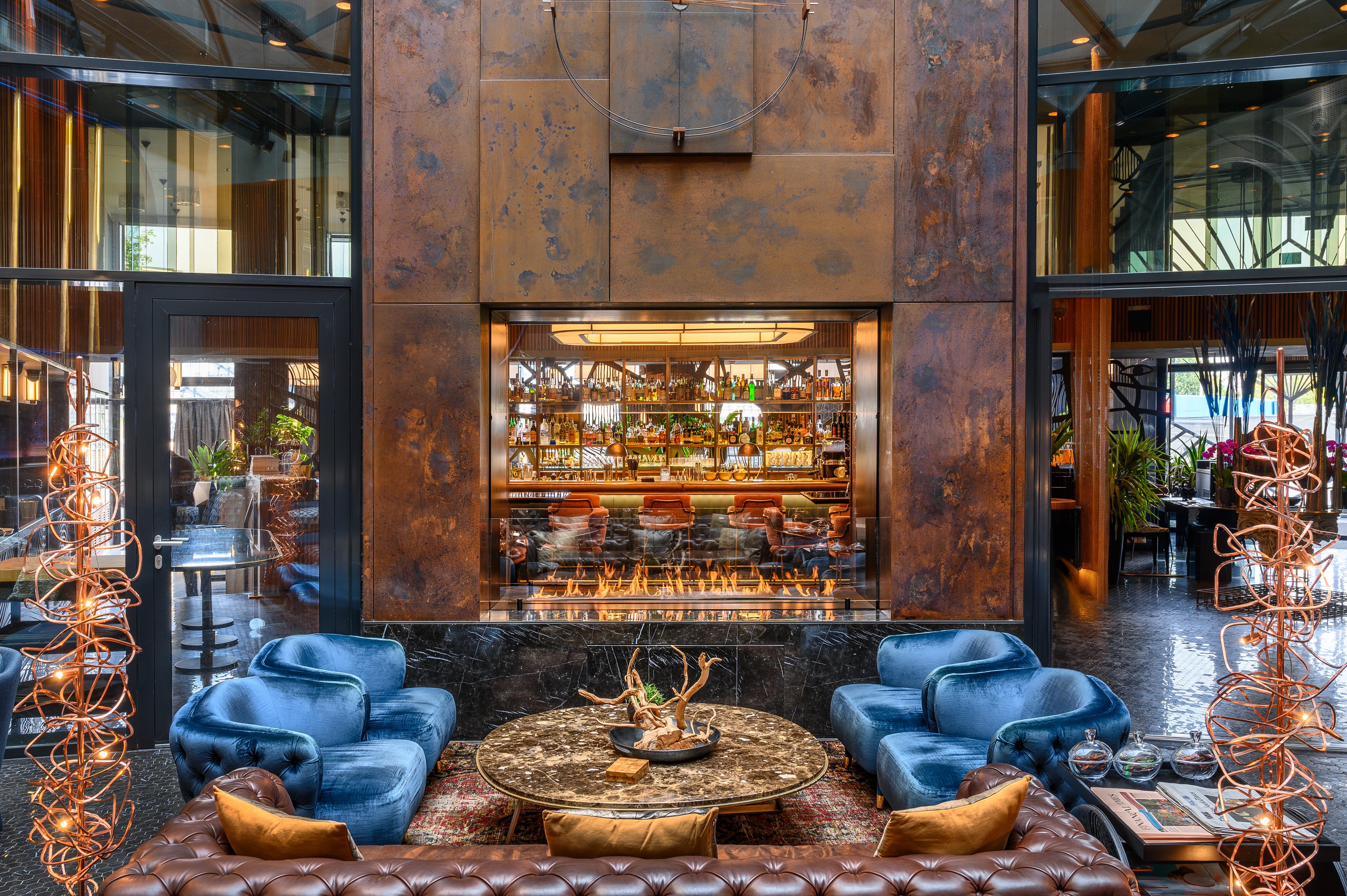 Hotel Clark’s indoor bar has a shabby chic vibe with a modern twist