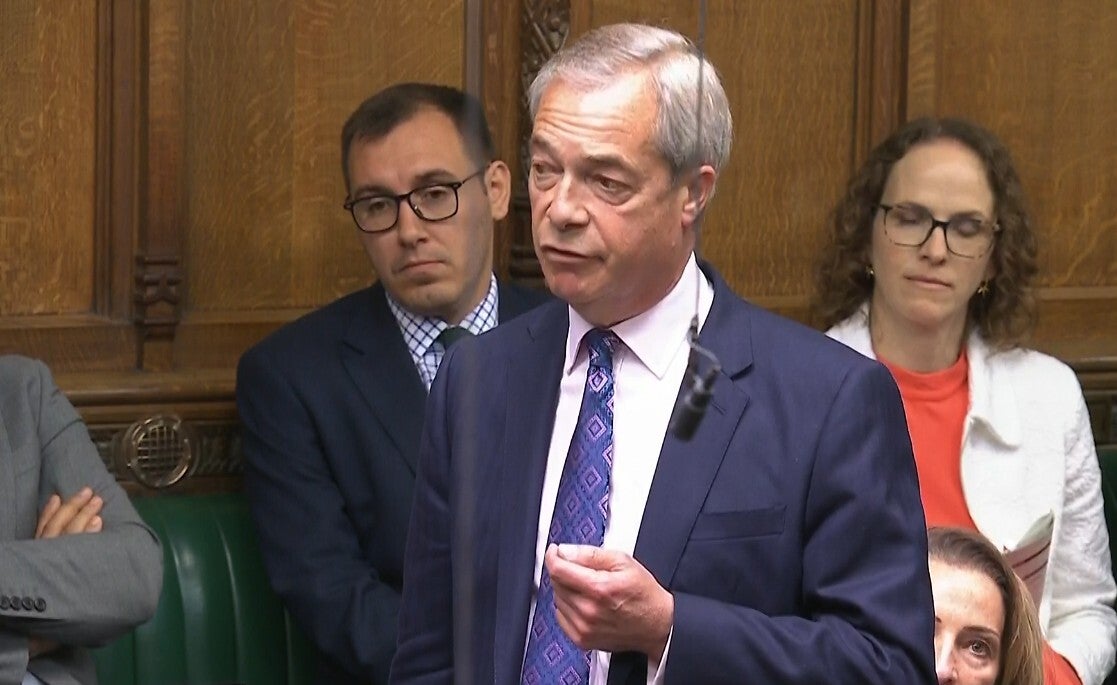 Reform UK leader Nigel Farage speaking during Prime Minister’s Questions