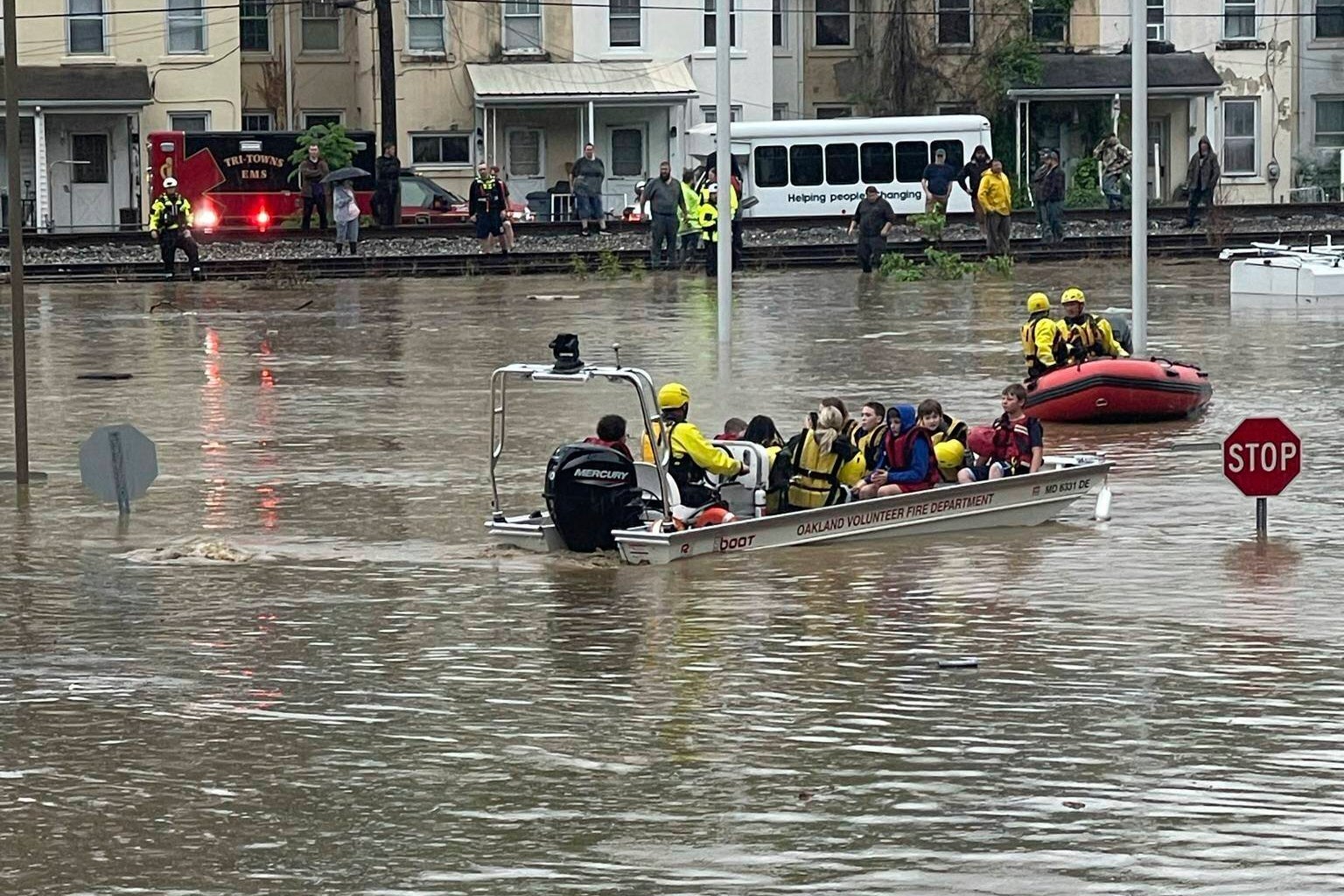 Westernport Elementary School students and adults took rescue boats to a church on higher ground. Rescue crews had to save 200 people from the school as their Maryland town flooded.