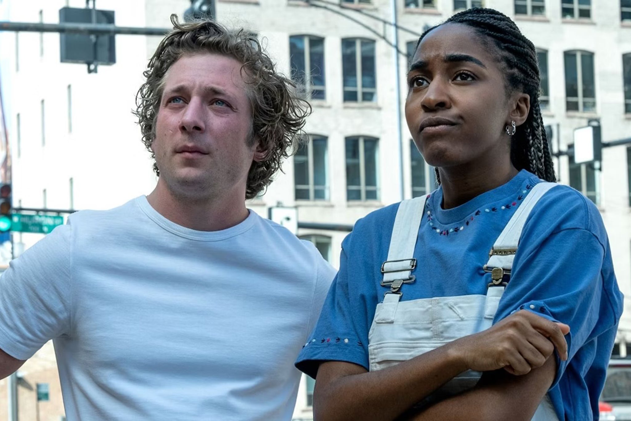 Jeremy Allen White as Carmy with Ayo Edebiri as Syd in The Bear