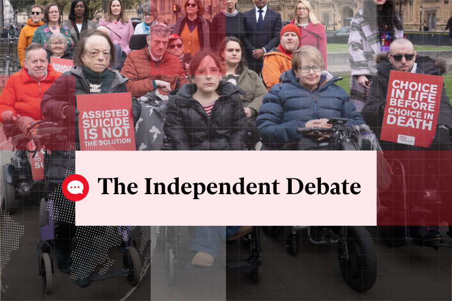 Campaigners including actress Liz Carr and Baroness Grey-Thompson outside the Houses of Parliament