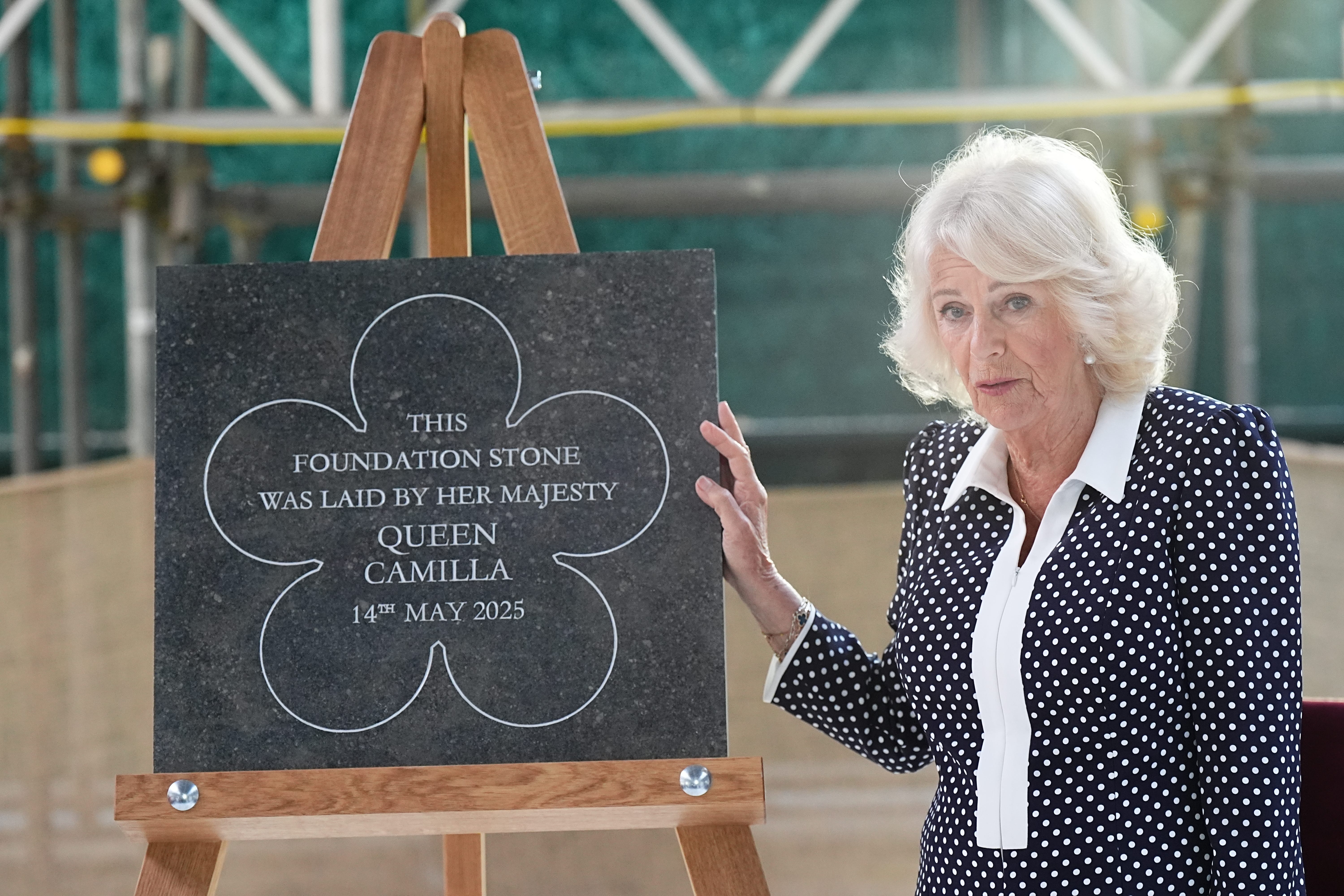 Camilla unveiling the foundation stone for the King Charles III Sacristy (Aaron Chown/PA)