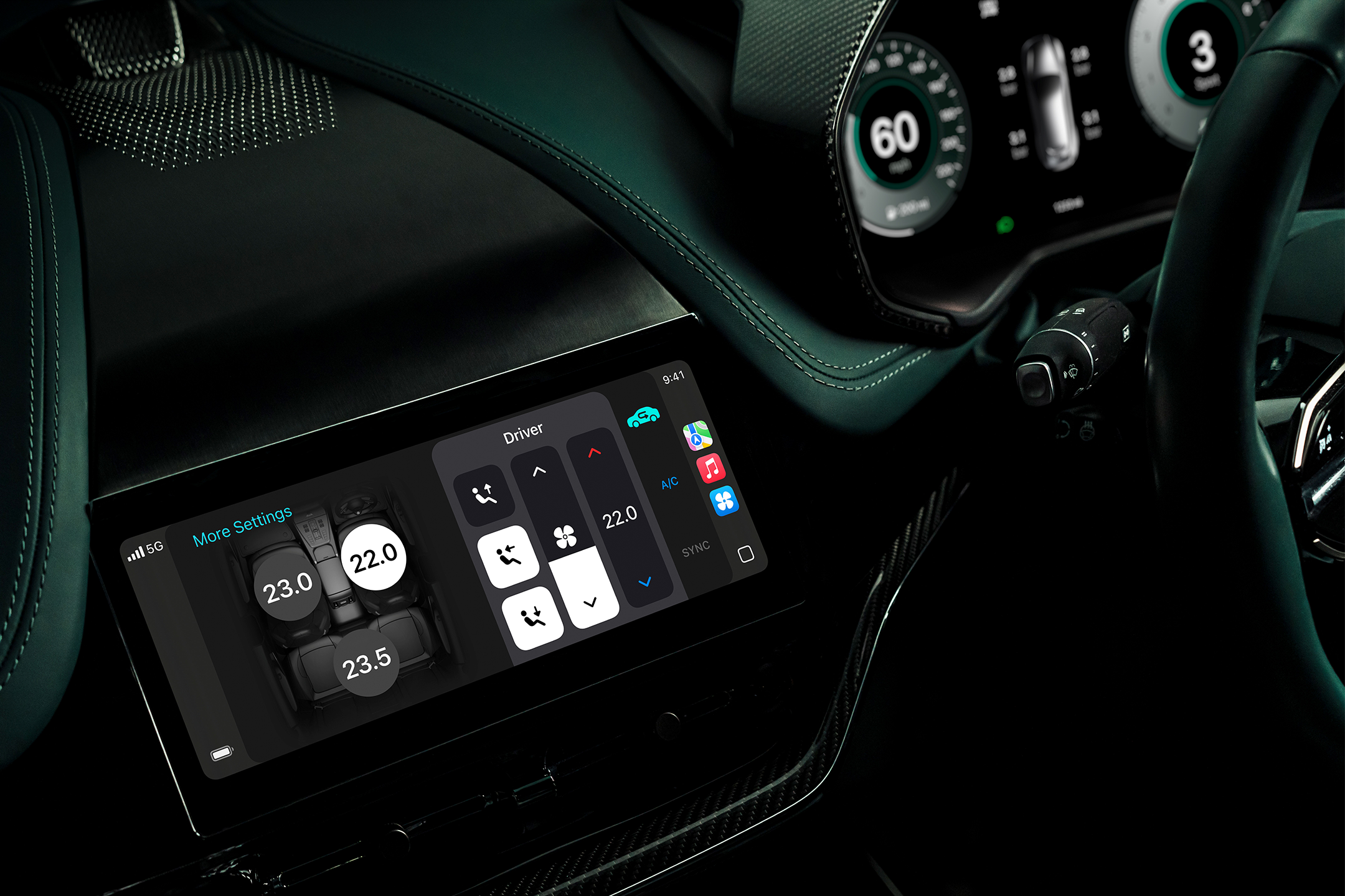 CarPlay Ultra is fully integrated into the car’s software, so it can display critical driver info like the speedometer and fuel gauge, as well as control car functions