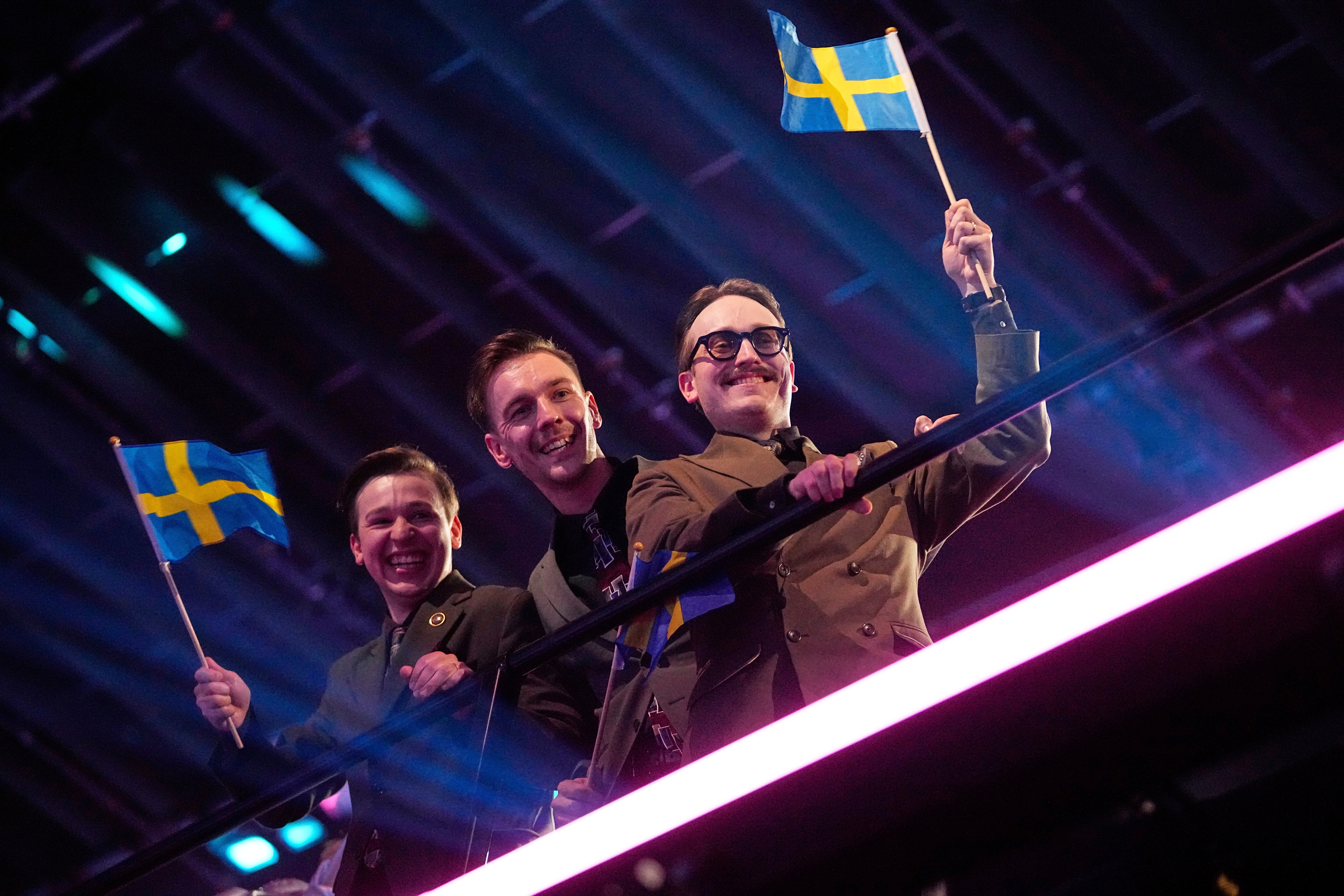 Sweden’s Eurovision Song Contest act KAJ said they were ‘really nervous’ before learning they had won a place in Saturday’s final (Martin Meissner/PA)