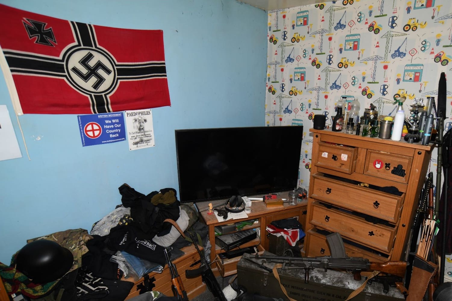 A nazi flag in the bedroom of Brogan Stewart
