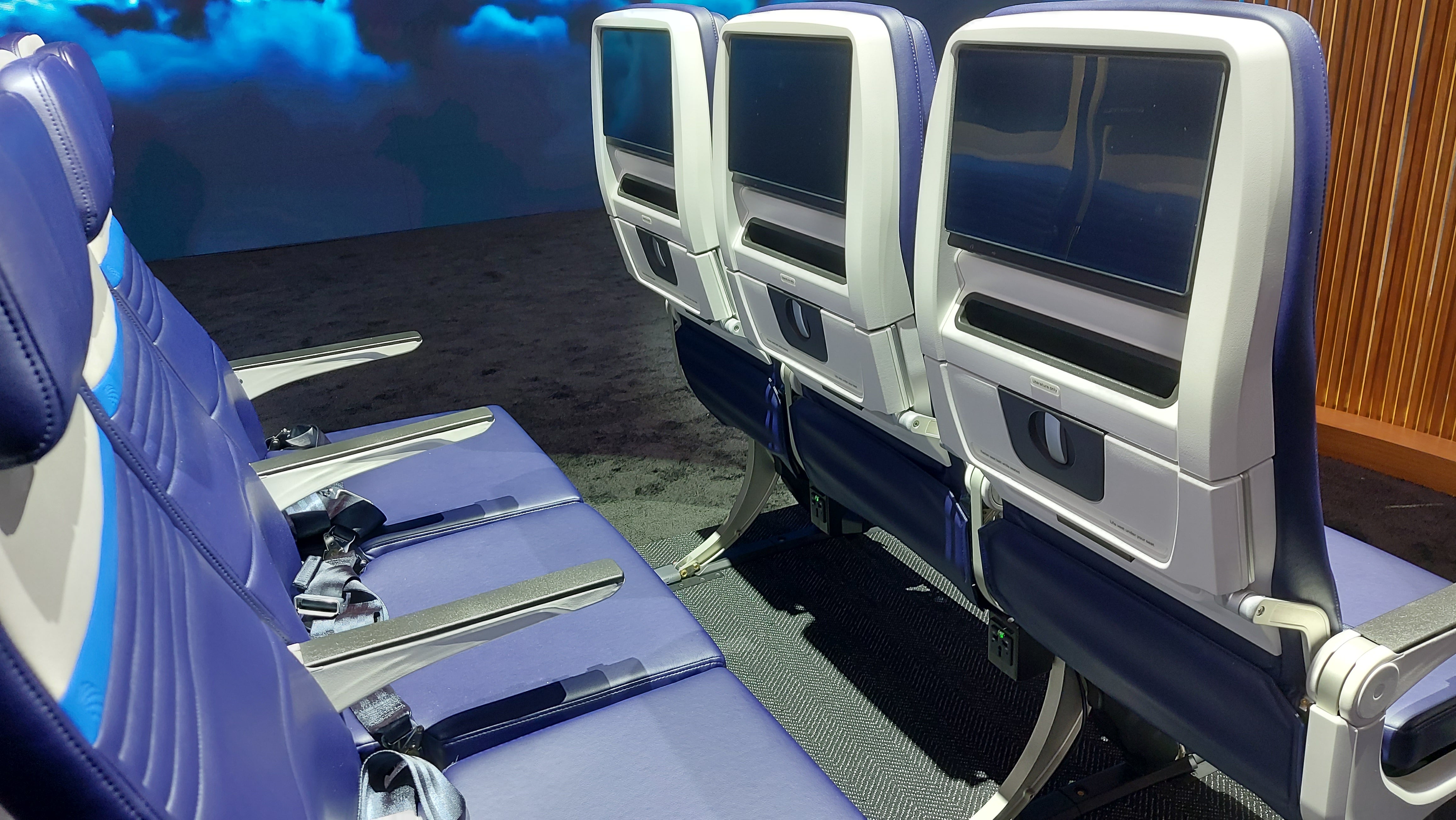 The new economy seats get larger 13-inch screens. They felt perfectly comfortable, says Ted, but he points out that it wasn’t possible to judge the leg space because the display versions were spaced out to allow attending journalists to move around