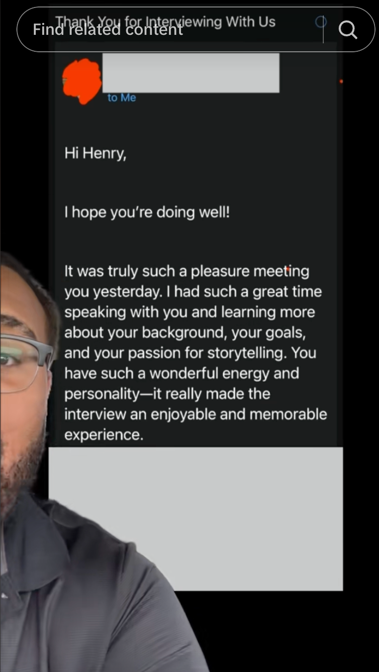 The company wrongly called Humps "Henry" in his rejection email.