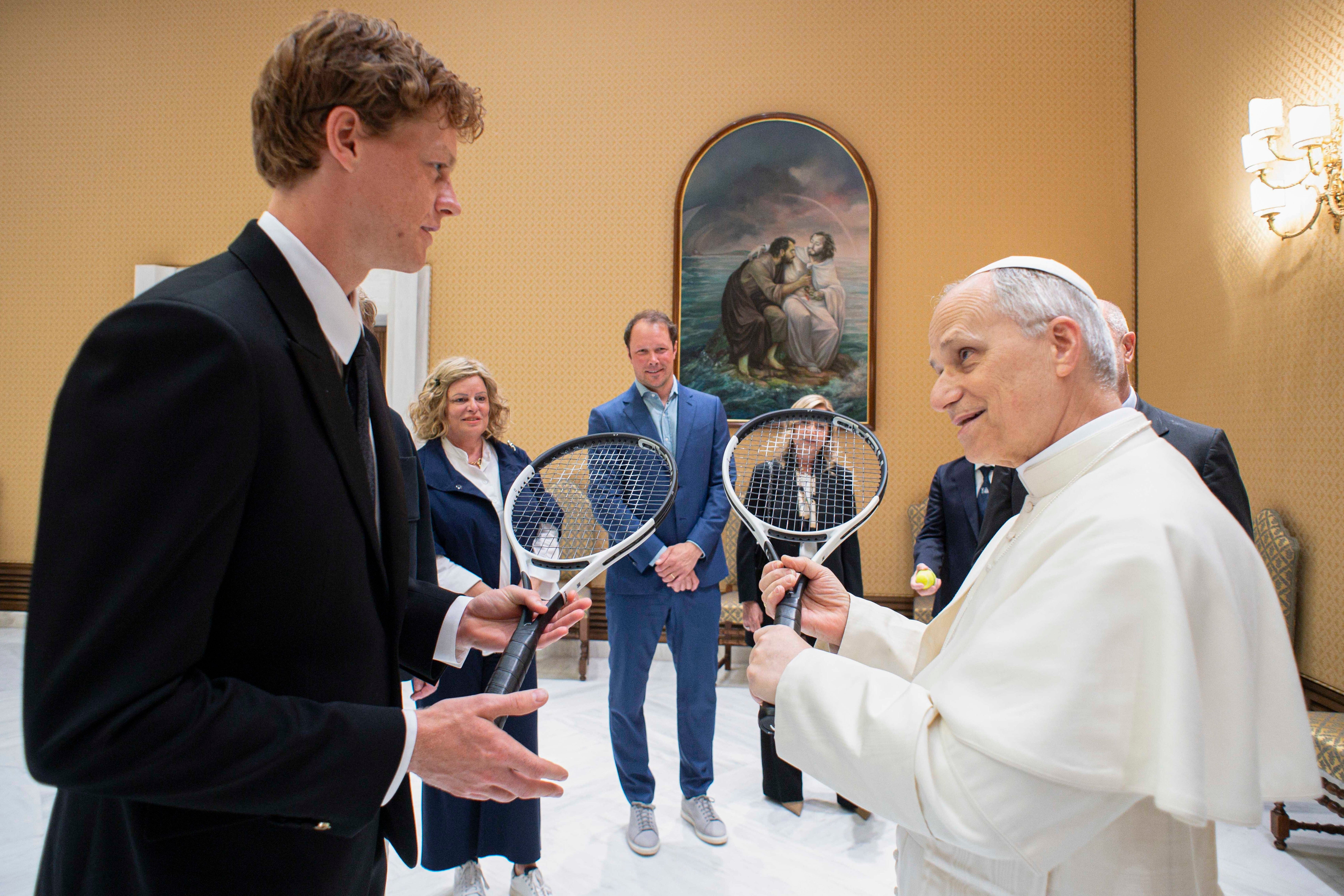 Italian tennis player Jannik Sinner meets Pope Leo XIV on at the Vatican