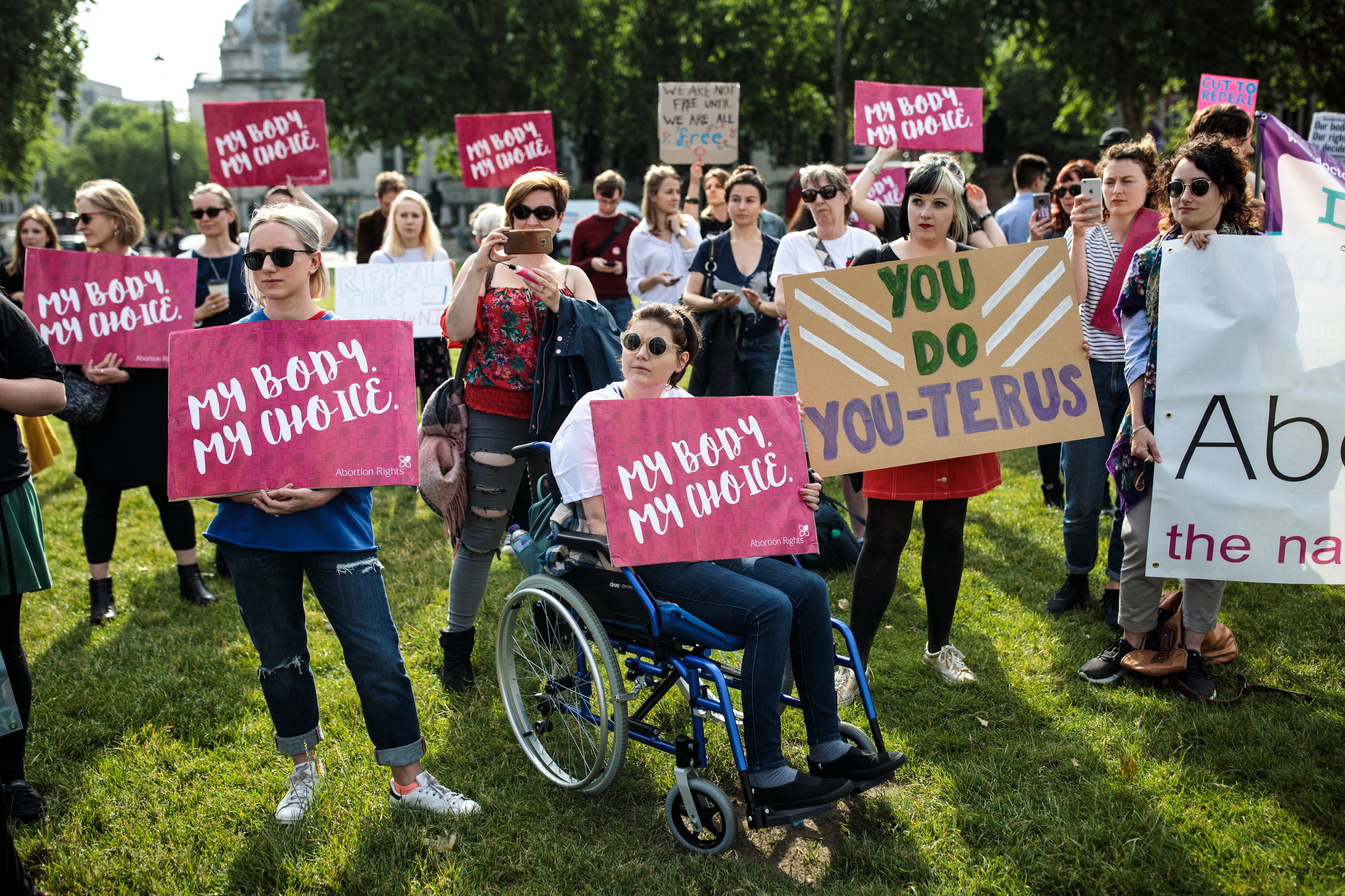 Pro-choice protesters demonstrate outside parliament