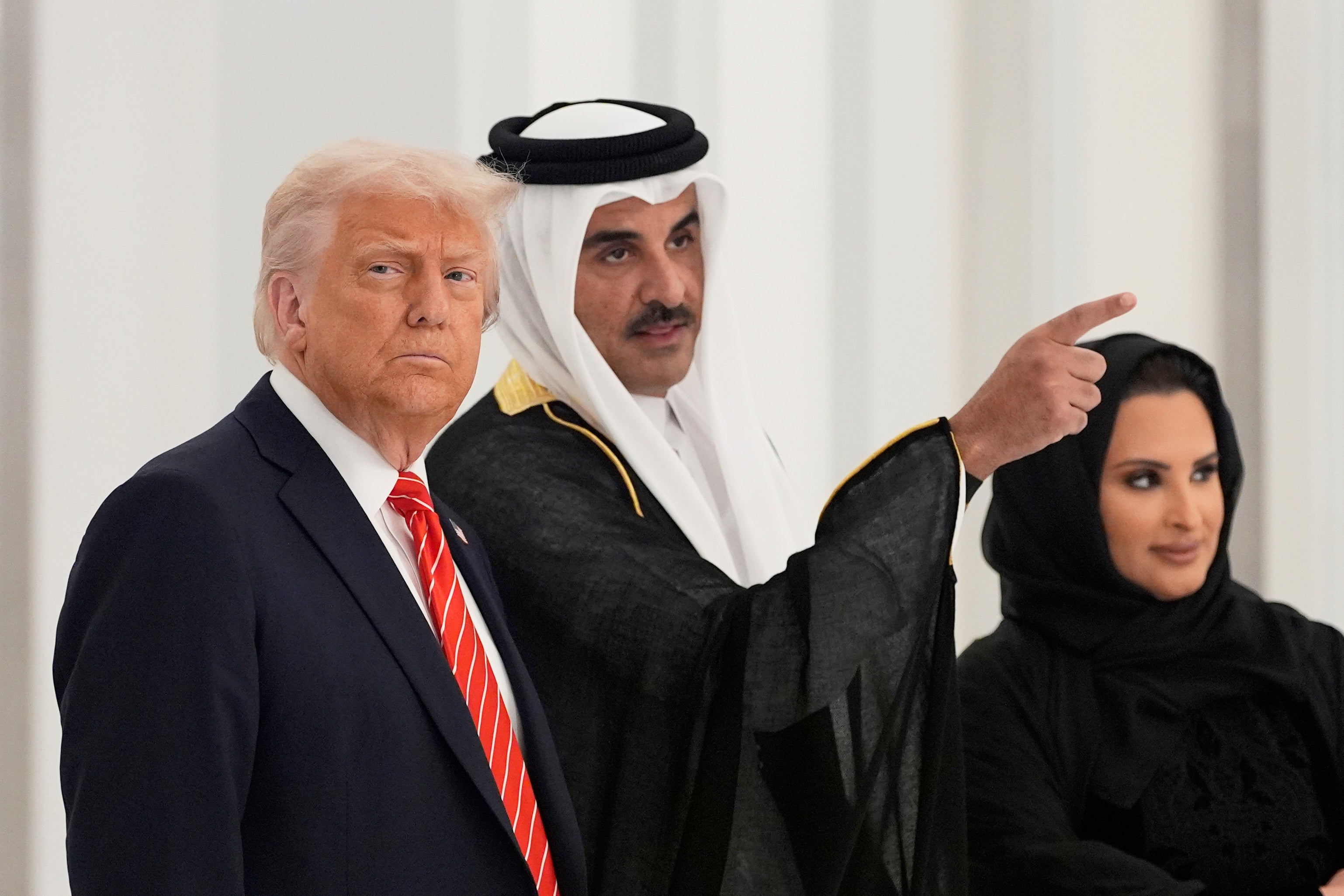 Donald Trump in Qatar with Emir Sheikh Tamim bin Hamad Al Thani prior a state dinner at the Lusail Palace