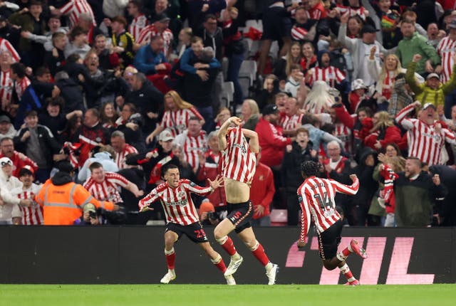<p>Daniel Ballard's header sparked rapturous celebrations at the Stadium of Light</p>