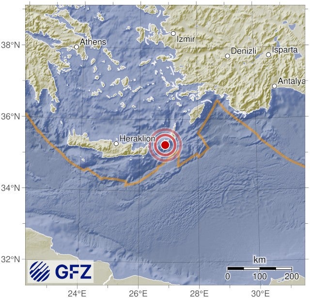 Details from from the German Research Centre for Geosciences (GFZ) shows where the Crete earthquake hit