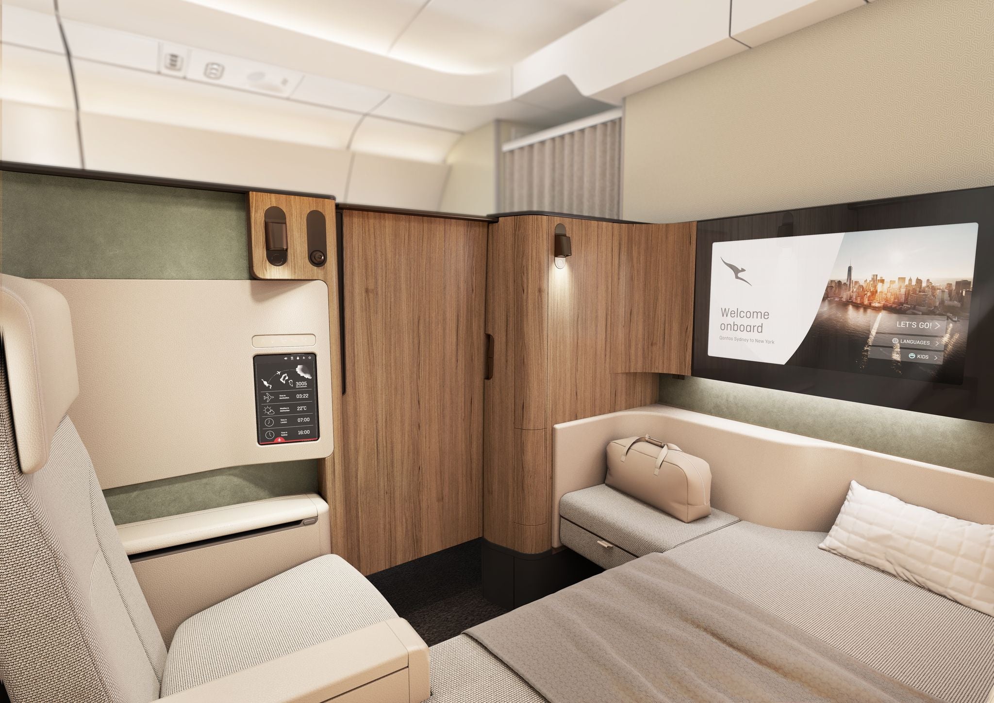 The hotel-suite-style first-class cabin for the world's longest flight, which Qantas is launching in 2027 using the A350-1000