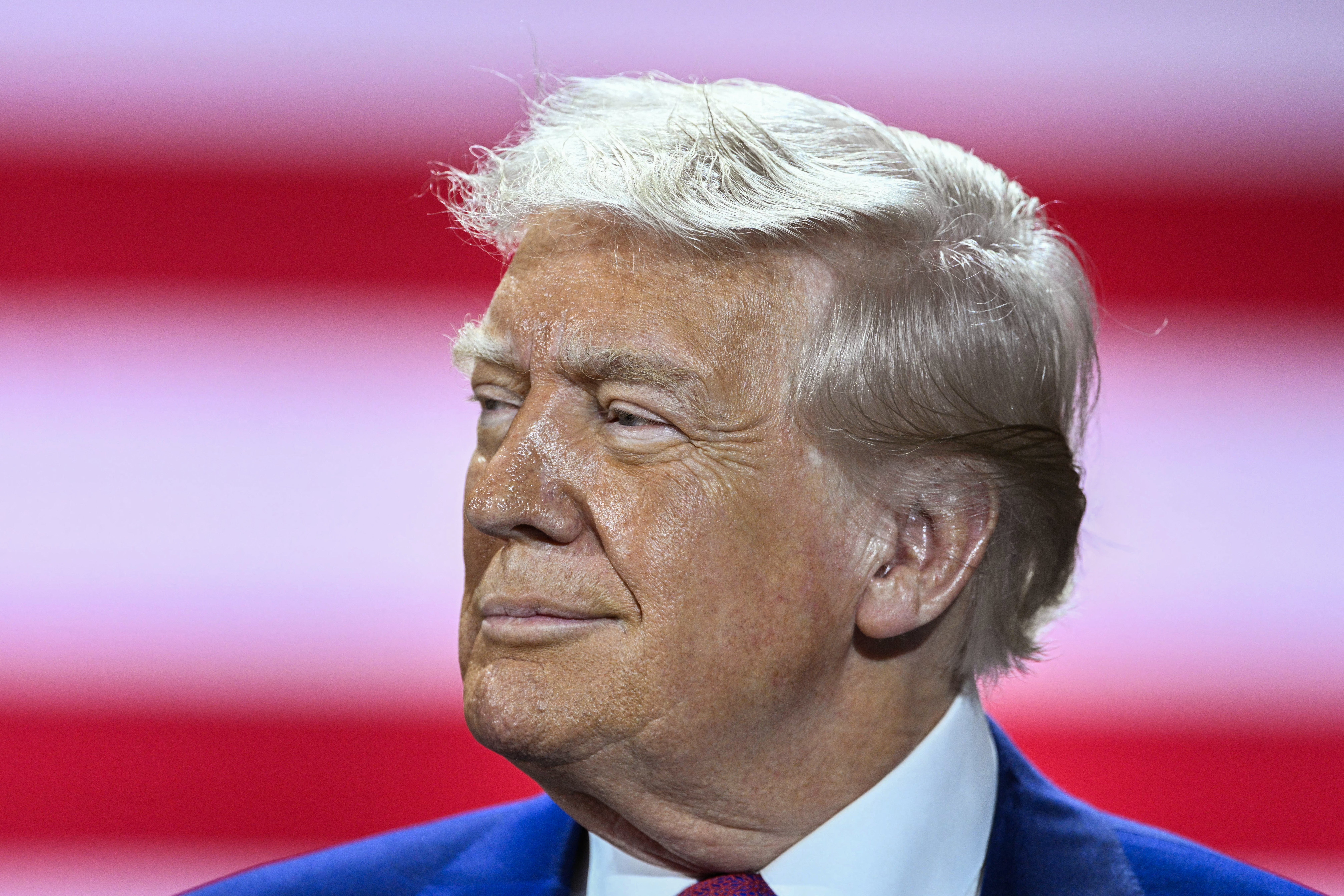 President Donald Trump addresses American soldiers at a base in Doha, Qatar, on Thursday, May 15, 2025
