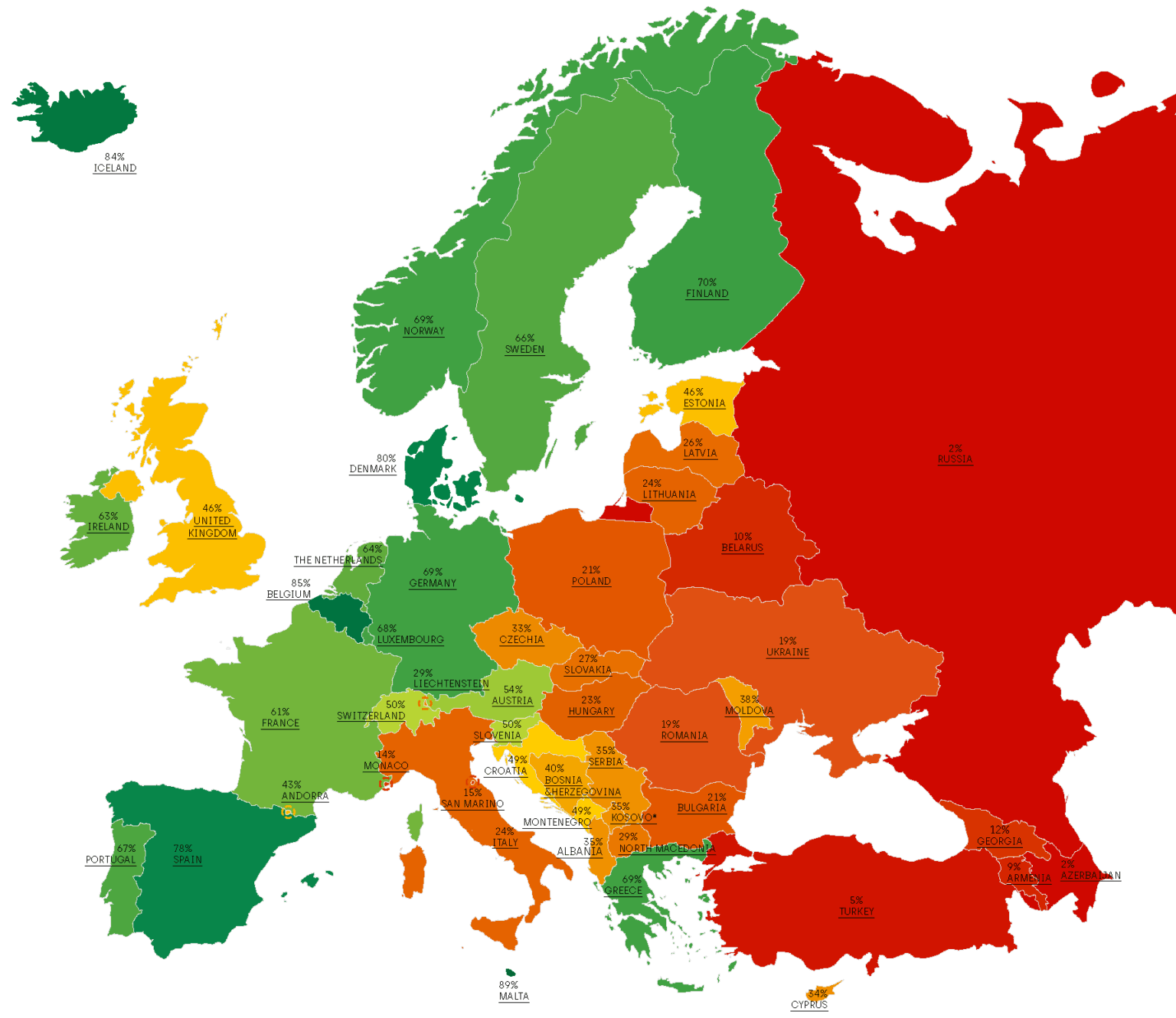 Britain dropped six places to 22nd in 2025’s rankings – its lowest position – in The Rainbow Map and Index, which has been published annually since 2009